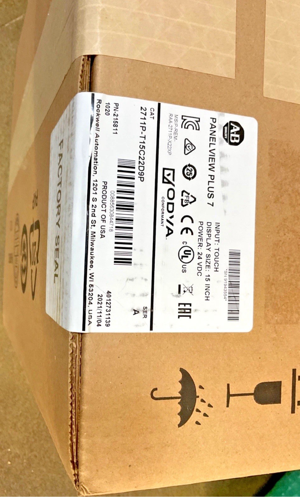 Allen Bradley 2711P-T15C22D9P Panelview Plus 7 Operator Interface Panel Ser A