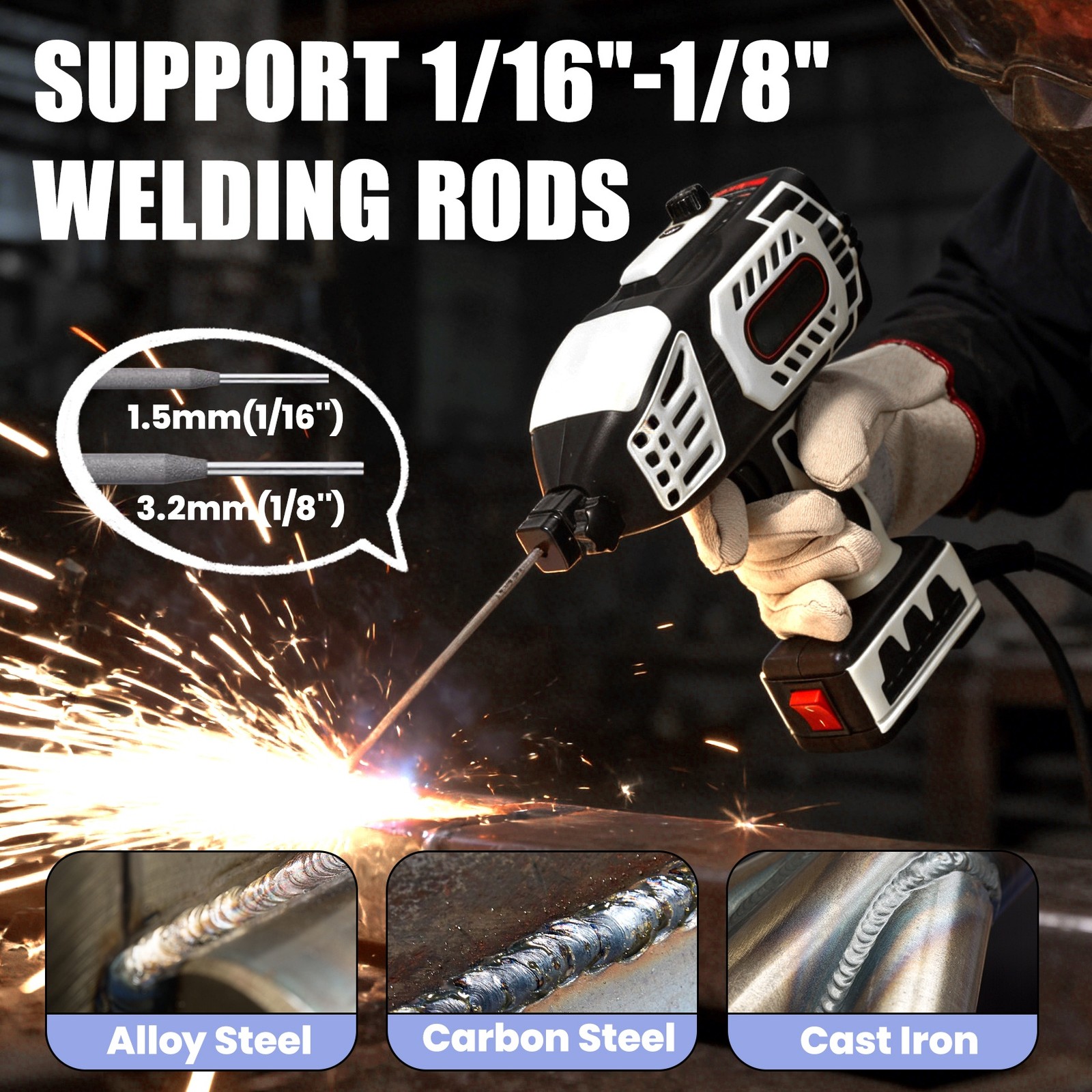 Handheld Welding Machine 110V 20-150Amp Portable ARC Welder Gun w/ 20x Rods Grey