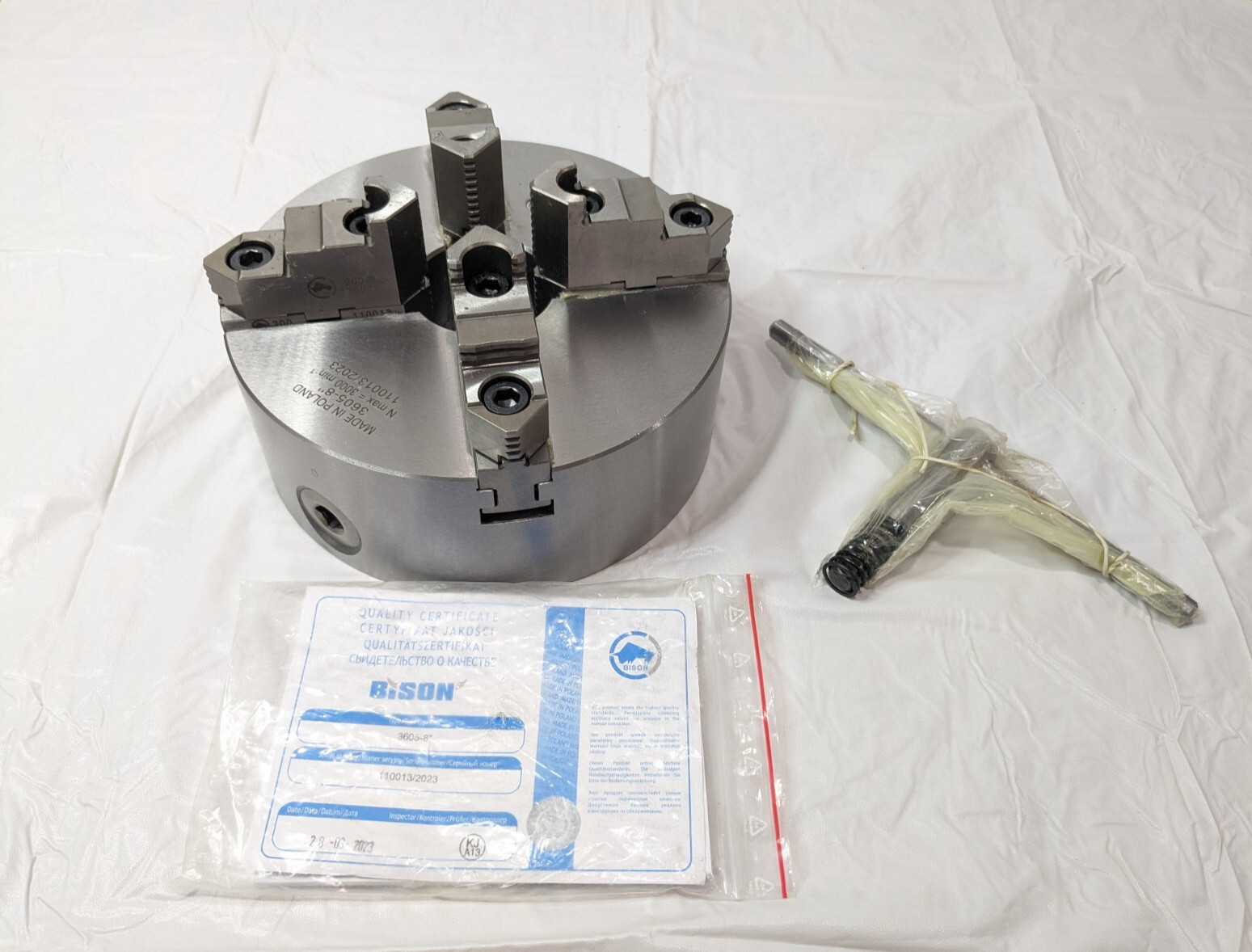 Bison 4 Jaw Self Centering Manual Chuck 8″ Diam Plain Back 3605-8″ 7-840-0800