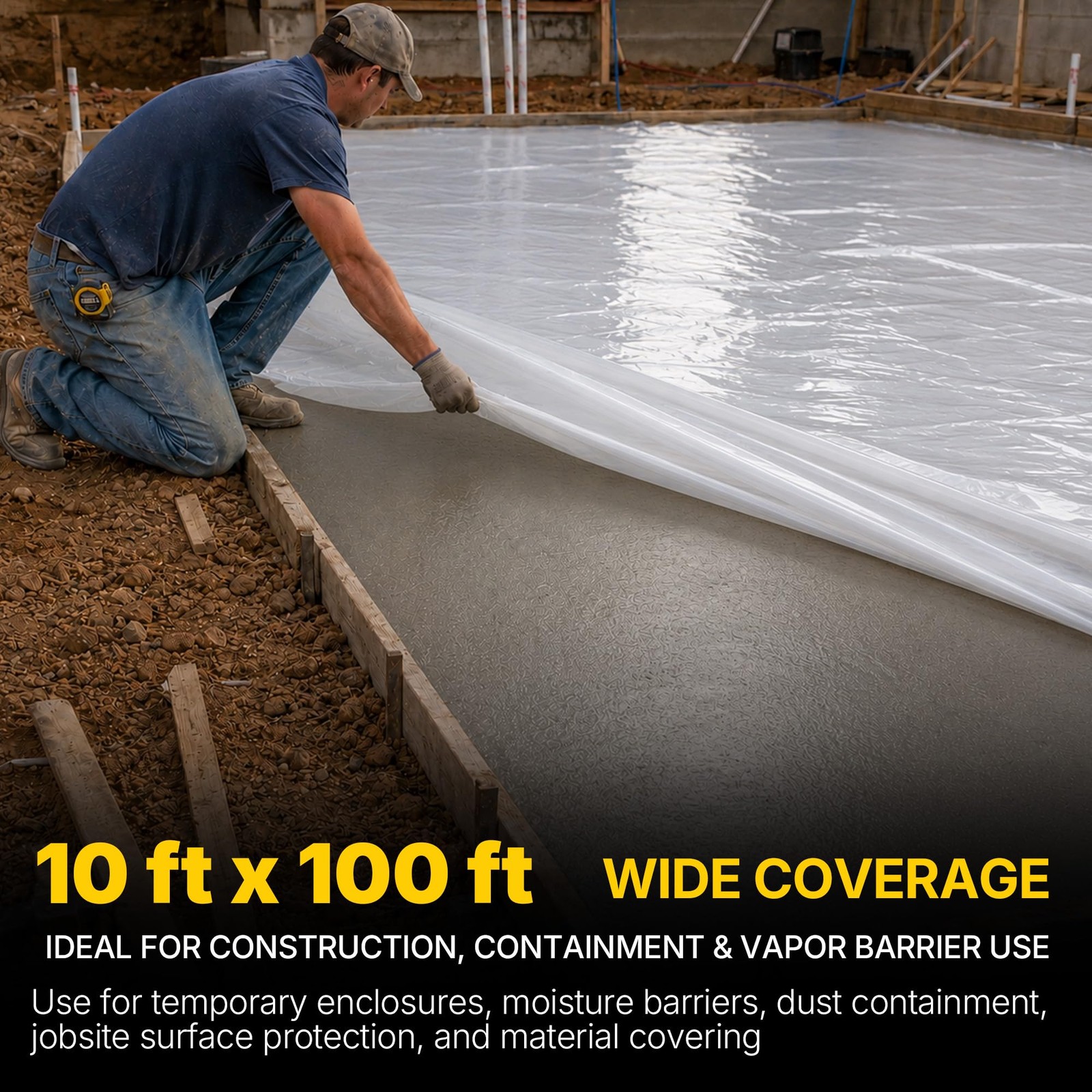 Lauco Heavy Duty Plastic Sheeting 10′ x 100′ Roll, 6 Mil Clear Polyethylene