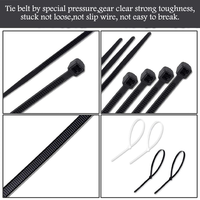 10-inch zipper cable ties, black, suitable for both indoor and outdoor use