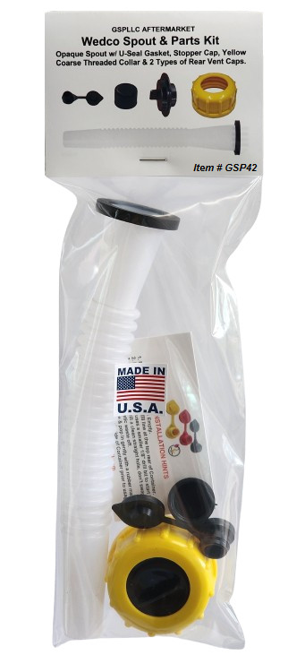 3 Pack GAS SPOUT & PARTS KIT for WEDCO Brand Spout, Stopper, Collar, 2 Vent Caps