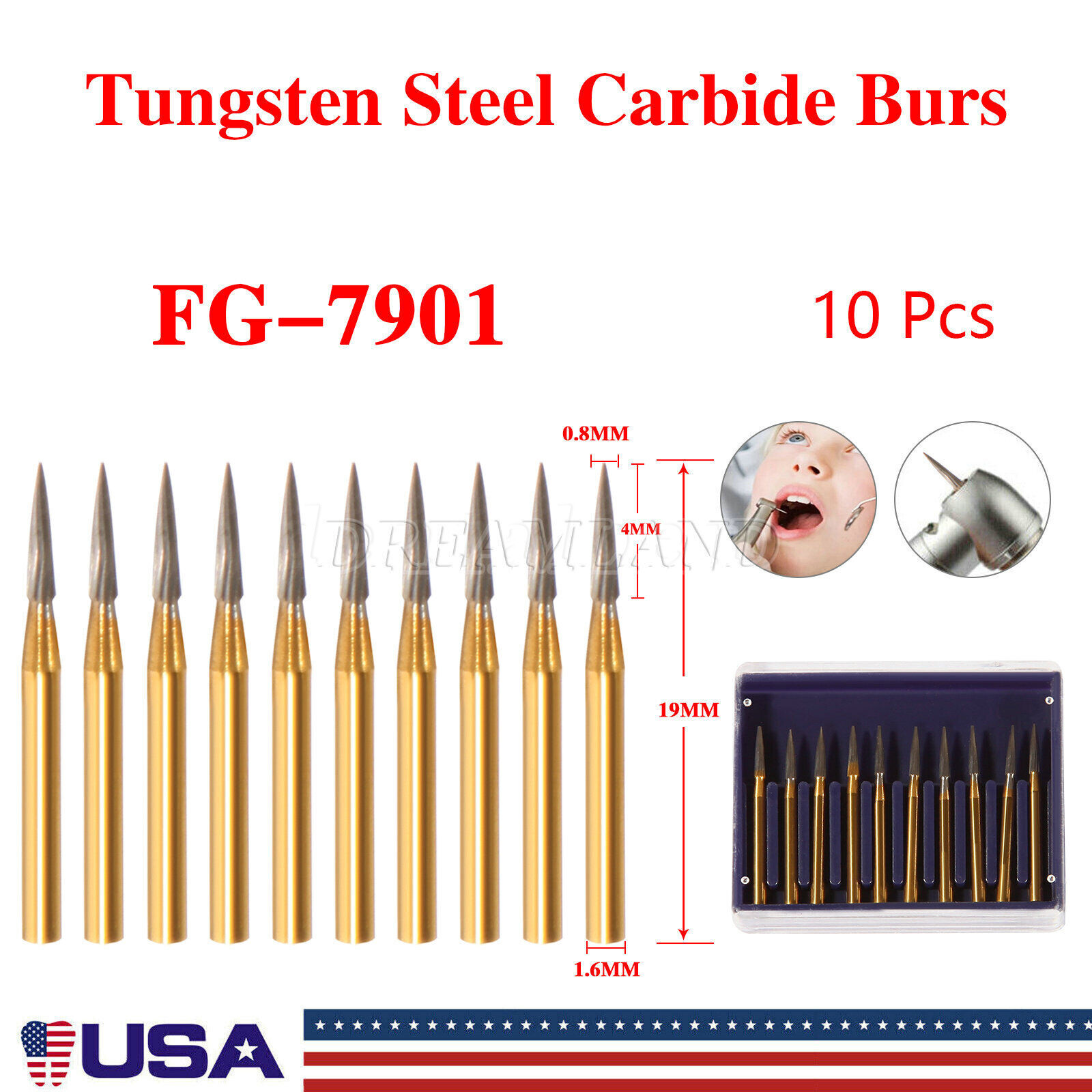 Dental Tungsten Carbide Gold Bur Trimming & Finishing & Polishing Flame FG7901