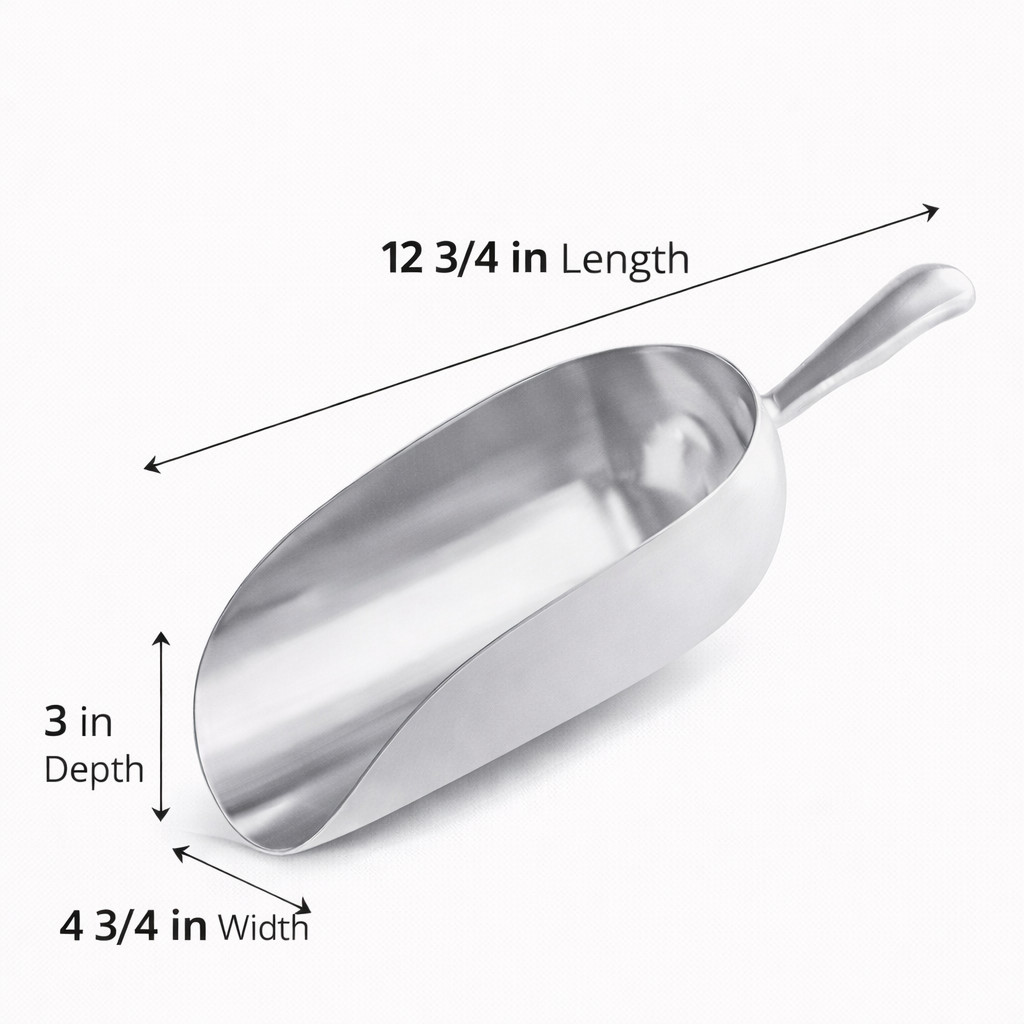 Choice 38 oz Aluminum Ice Scoop One-Piece Utility Scoop 12.75″ Handle Silver