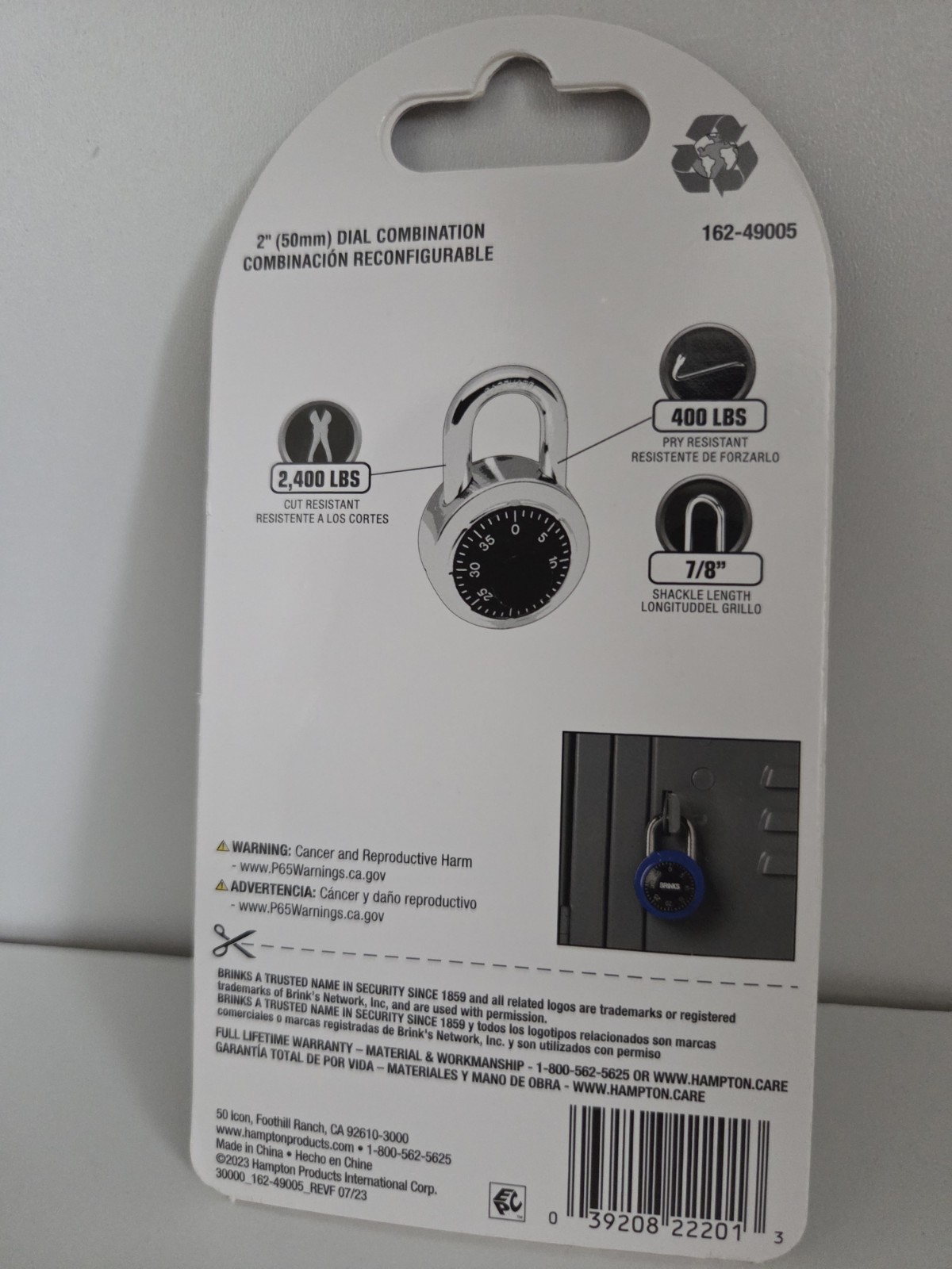 Brinks 2″ Dial Resettable Combination Padlock Steel Body/Shackle 162-49005