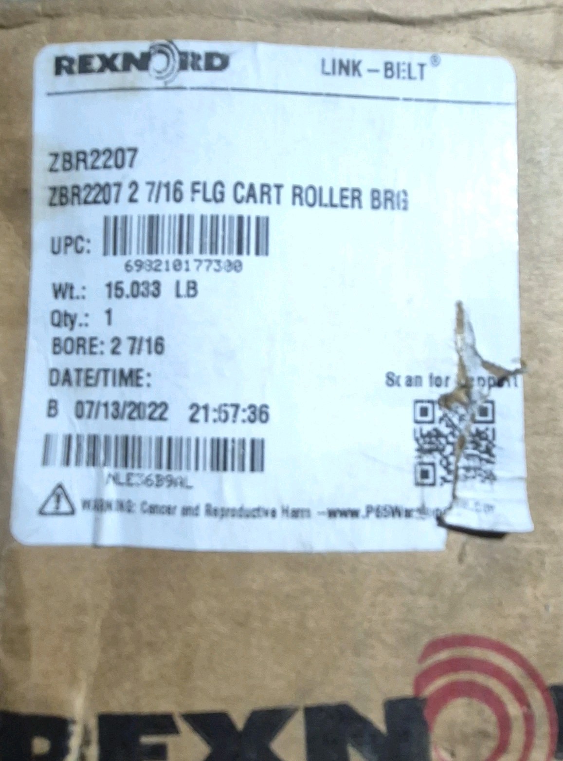 NEW REXNORD ZBR2207 2-7/16 FLG CART MOUNTED SPHERICAL ROLLER BEARING