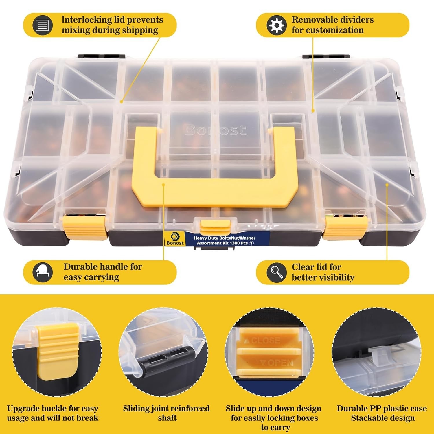 Stackable 1380pcs Nuts and Bolts Kit – Essential Heavy Duty Fastener Assortment