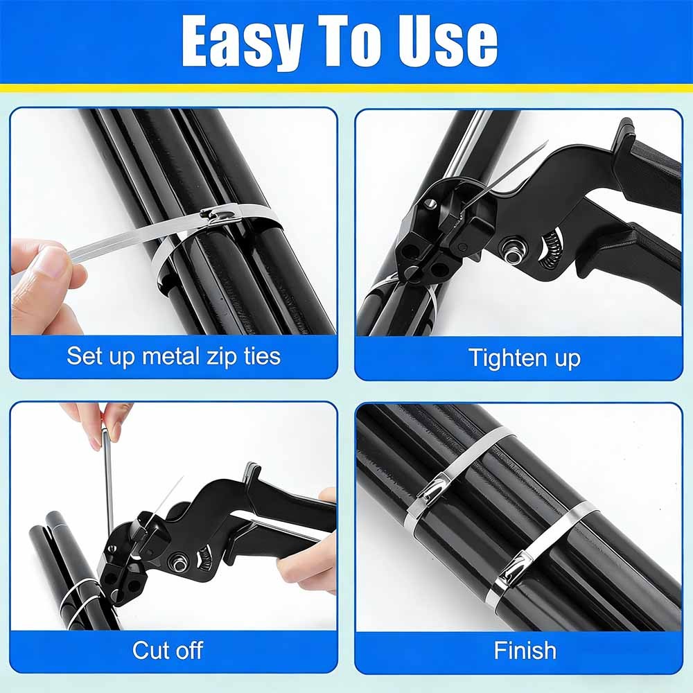 Cable Tie Tool Gun Stainless Steel Cable Tie Tool Repair W/200PCS Metal Zip Ties