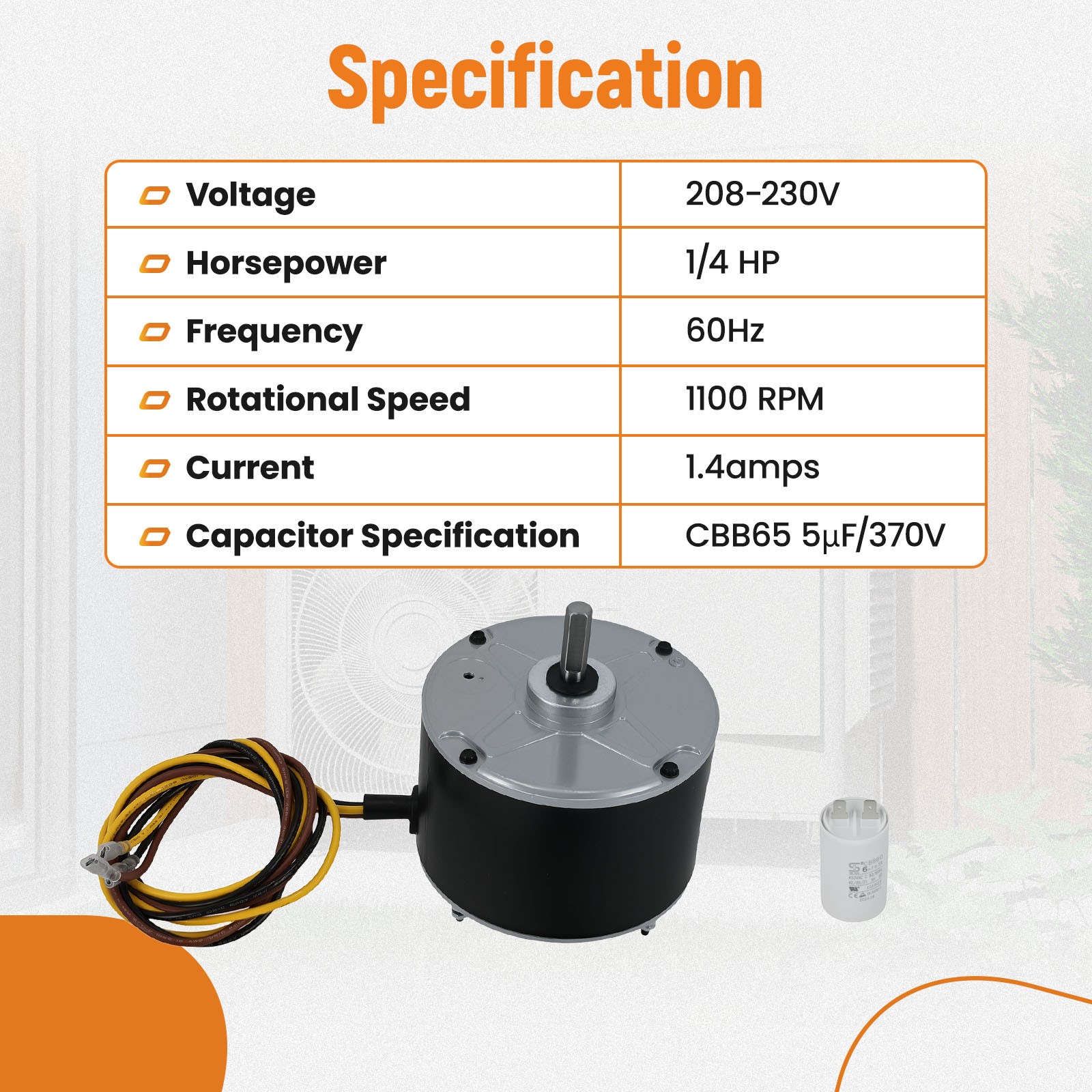 Condenser Fan Motor For Carrier Genteq GE 5KCP39EGS070S 3905 1100 RPM 208-230V