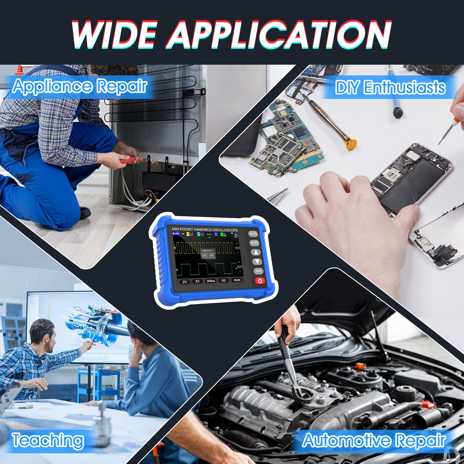 HoldPEAK Handheld Mini Oscilloscope Portable Digital Oscilloscope 250KHz 2.5MS/s
