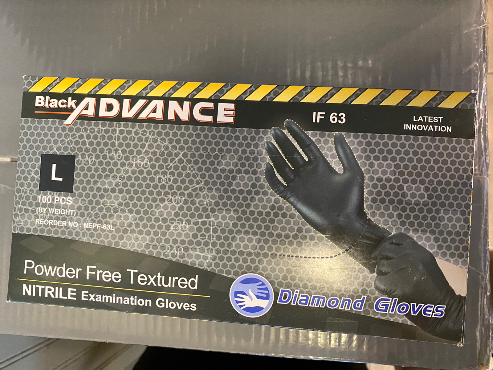 Advance Exam Black Nitrile Gloves Powder Free 6 Mil Text Case Of 1000 PCs Large