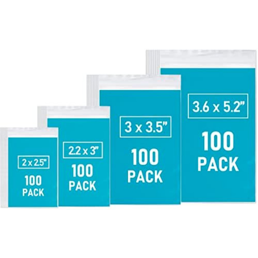 400 Small Plastic Bags Mini Baggies 4 Assorted Sizes Jewelry Clear Zip Seal Pill