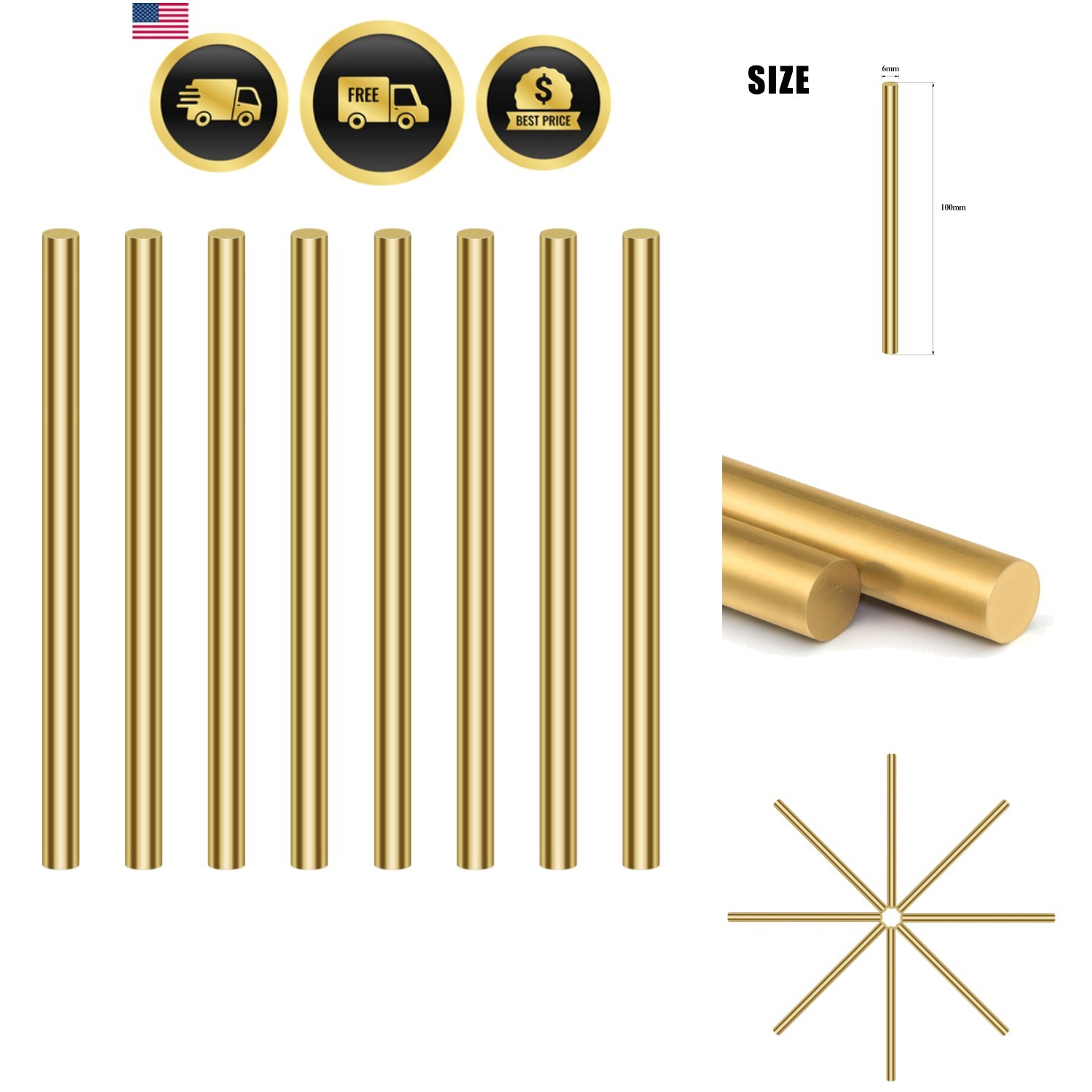 8 Pieces 6.0mm Brass Round Rods, Brass Solid Round Rod Lathe Bar Stock, 6.0mm…