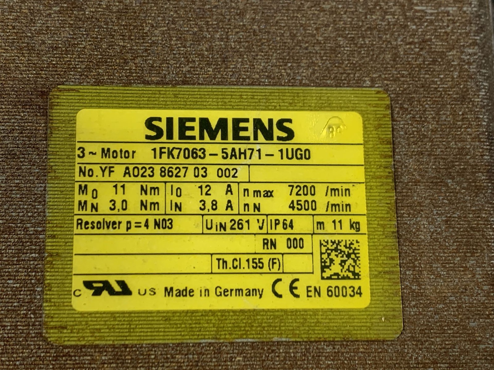 Siemens 1FK7063-5AH71-1UG0 Servo Motor
