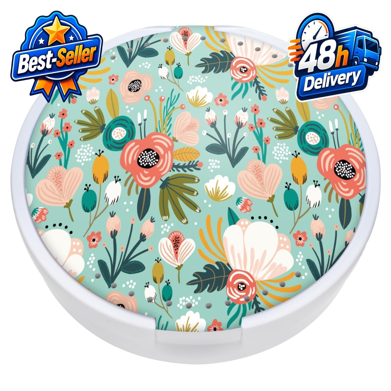 Retainer Case with Mirror & Ventilation – Light Green Floral Design