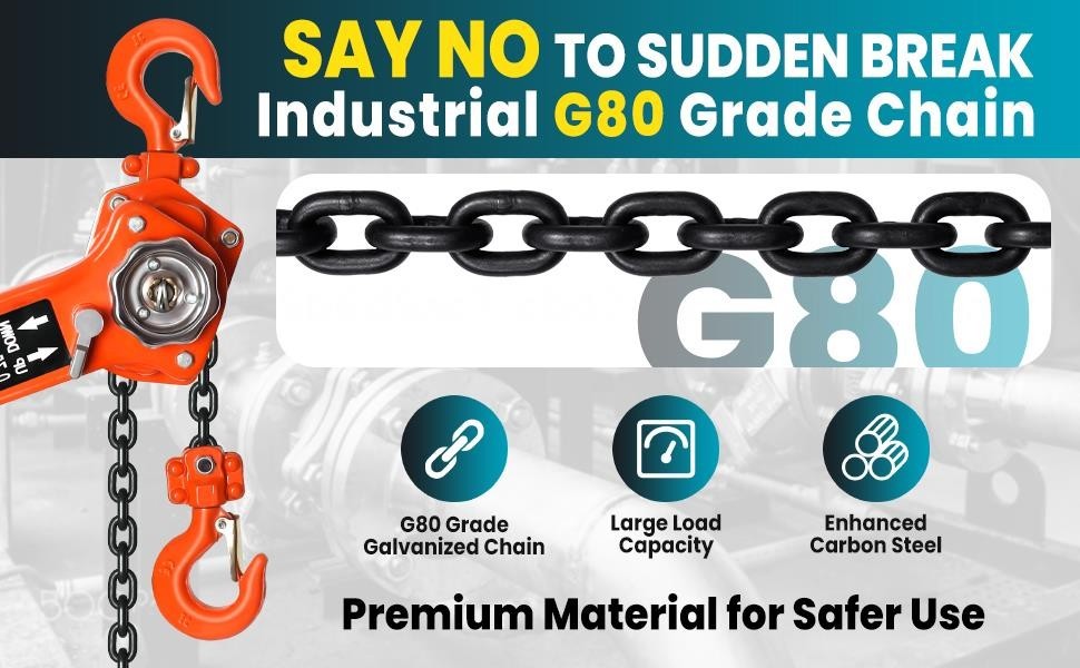 0.75T 1650LBS Manual Lever Chain Hoist 10 FT Manual Chain Hoist with G80 Chain