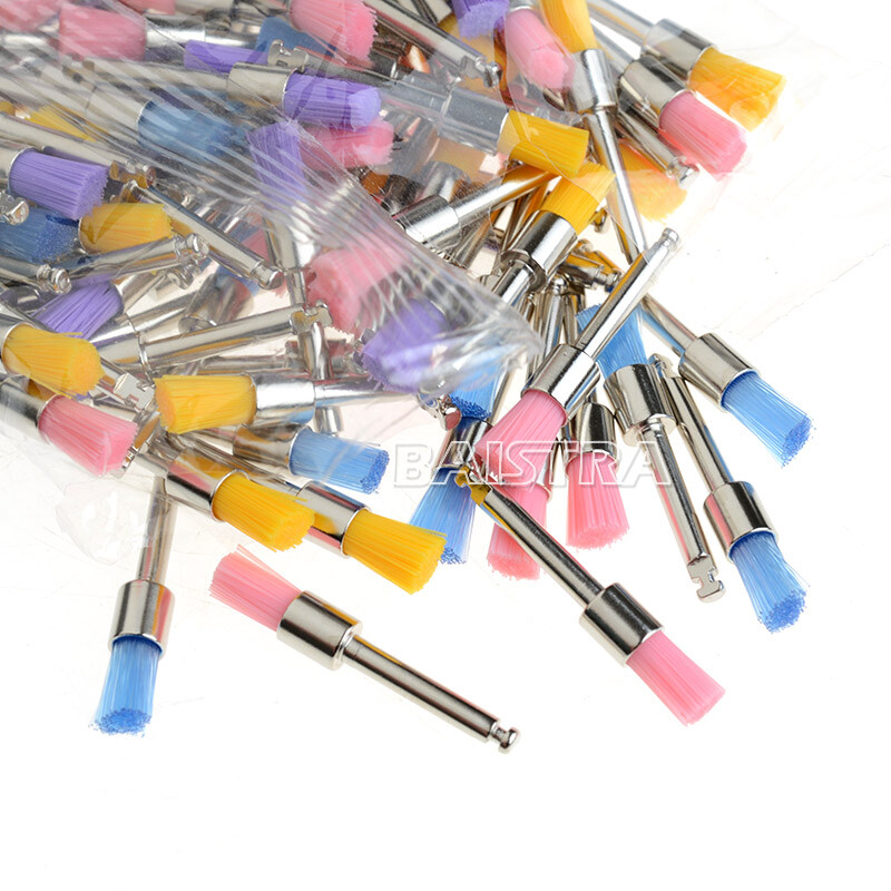 100pcs de cepillos de pulido de nailon dental Copas profilácticas RA tipo plano
