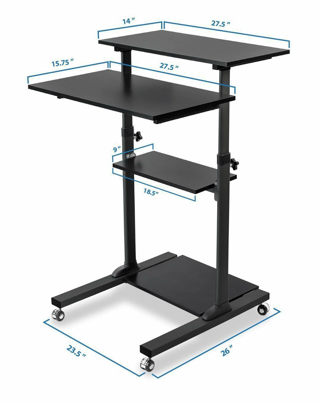 Mount-It! Mobile Stand Up Desk | Height Adjustable Computer Rolling Cart | Black