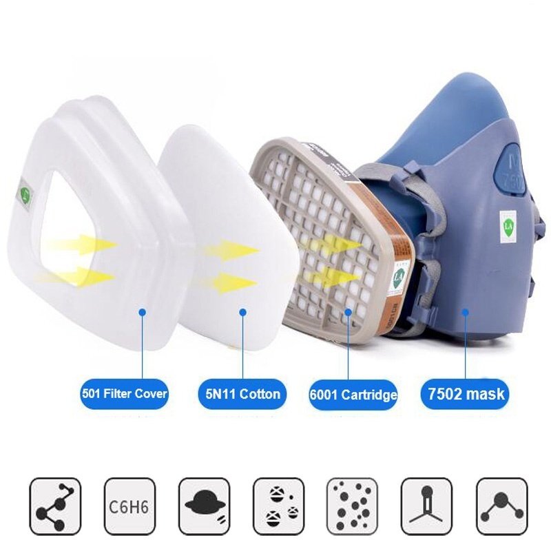 7 IN 1 Reusable Half Face Respirator Facepiece GAS MASK Spraying Painting Safe