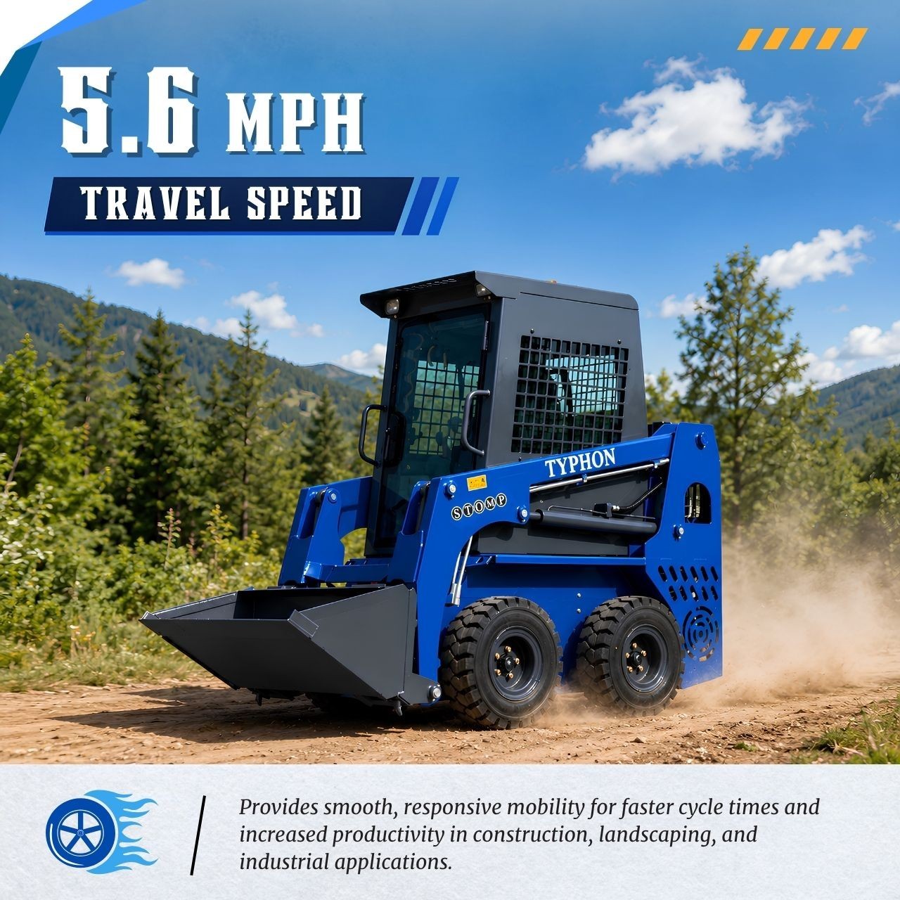 TYPHON STOMP 509 Wheel Skid Steer Loader 25HP Kubota D1105 w 1 Attachment Option