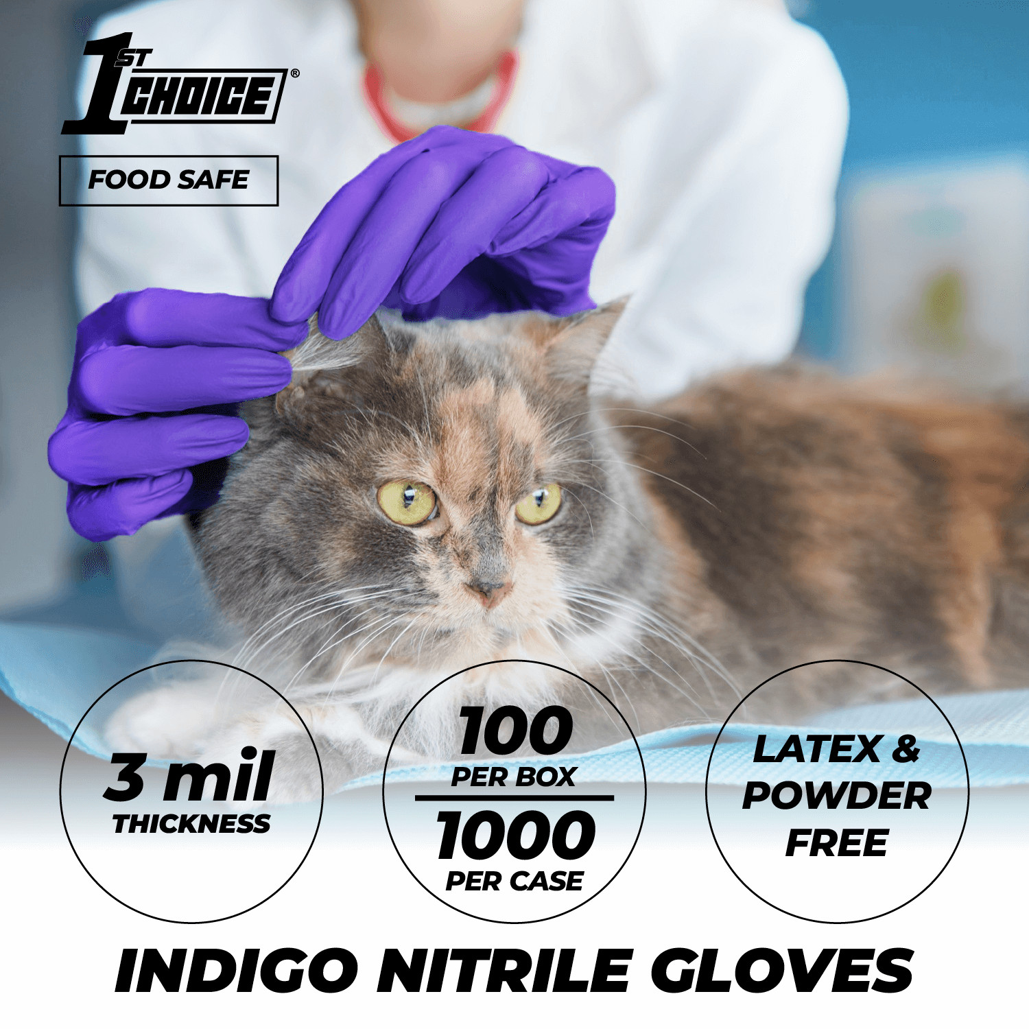 1st Choice 1EIN Medium Nitrile Exam Gloves, 100 Count, Powder-Free,