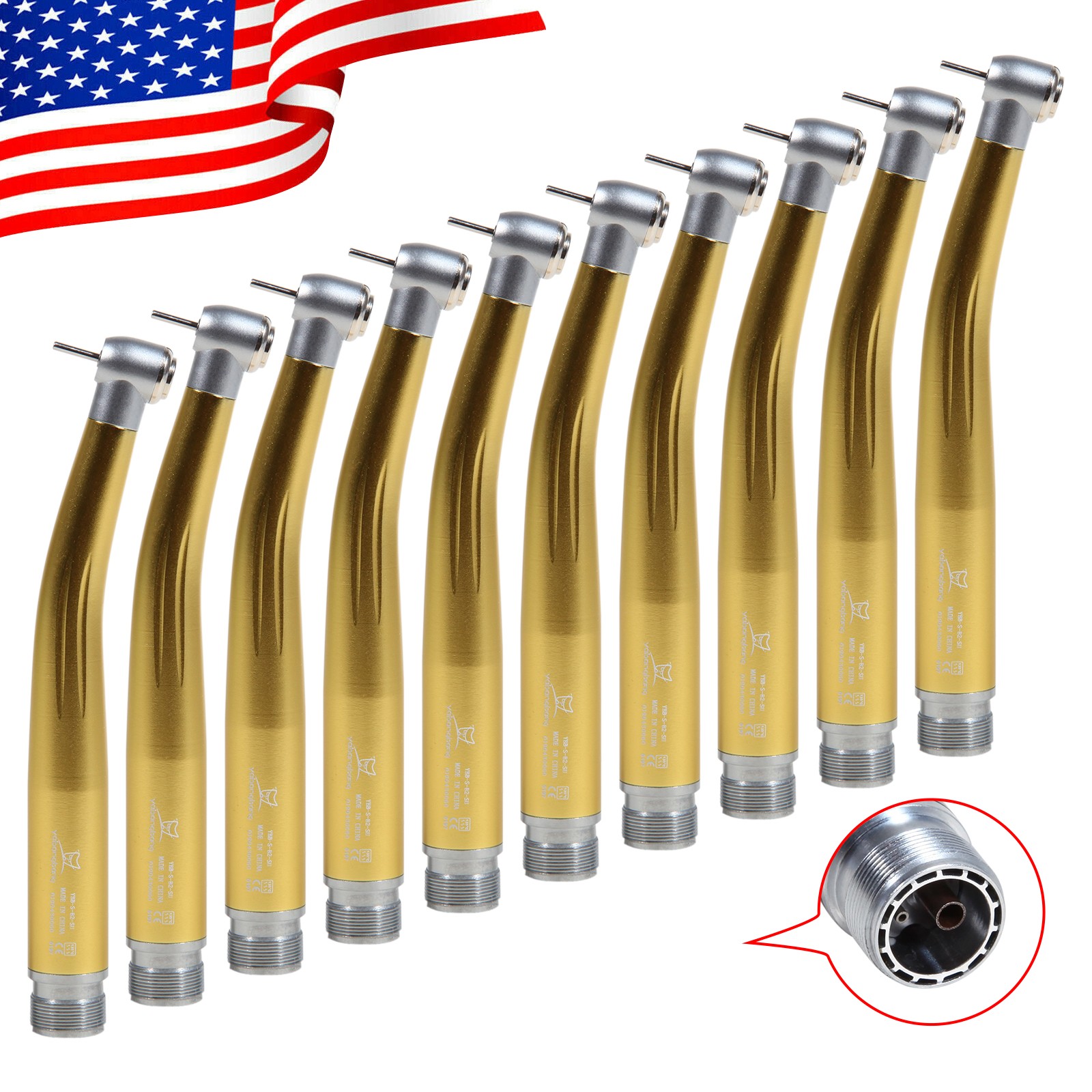 10 NSK Style Dental High Speed Handpiece PANA-MAX Turbine 2 Hole Borden Golden