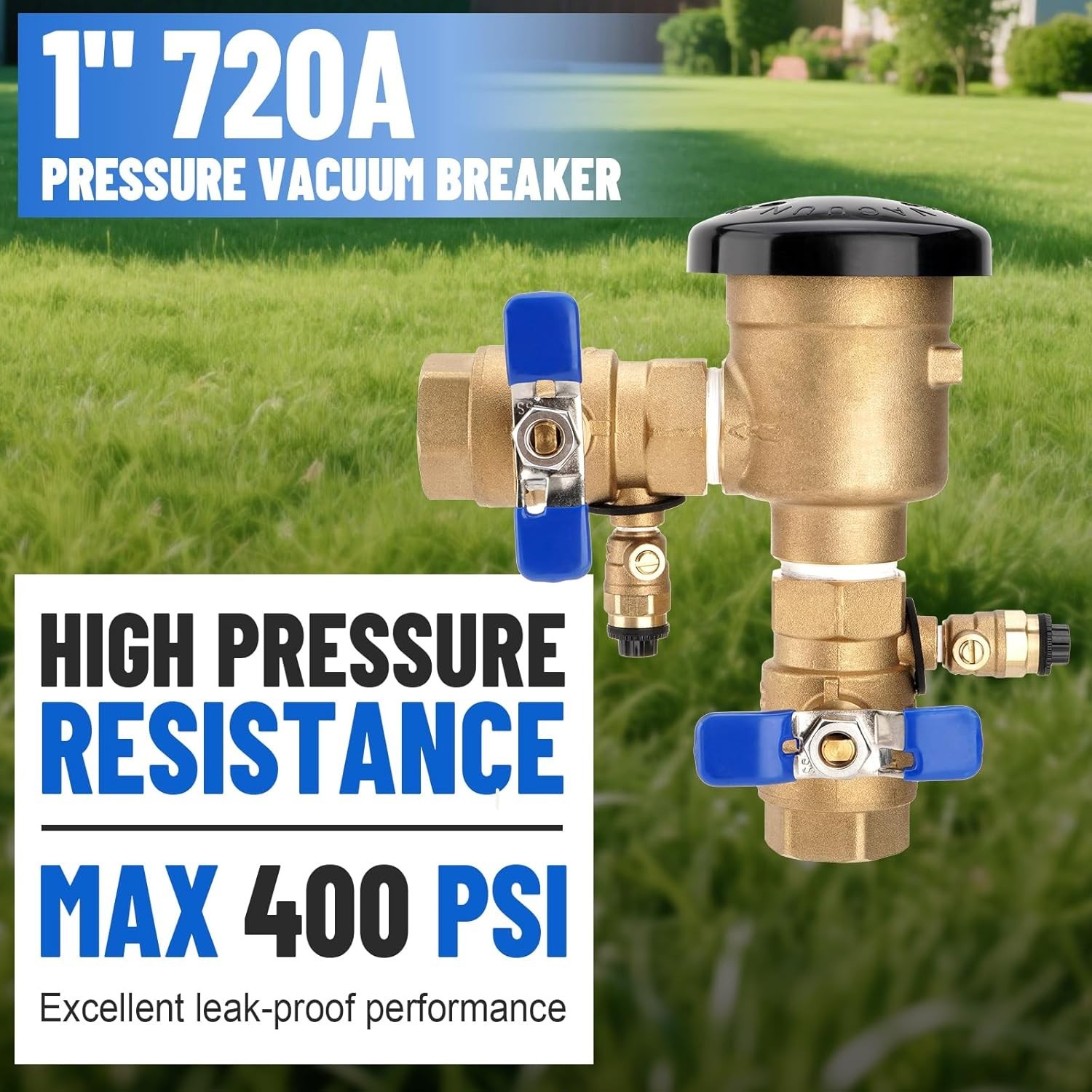 1″ 720A Pressure Vacuum Breaker Assembly, Brass Backflow Preventer Valve, 400PSI