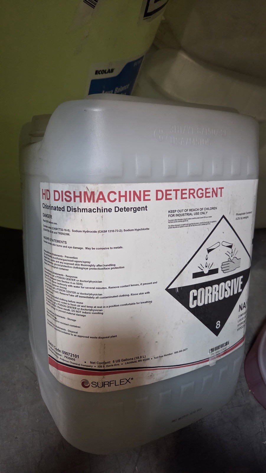 Ecolab SURFLEX Chlorinated Dishmachine Detergent 5gal