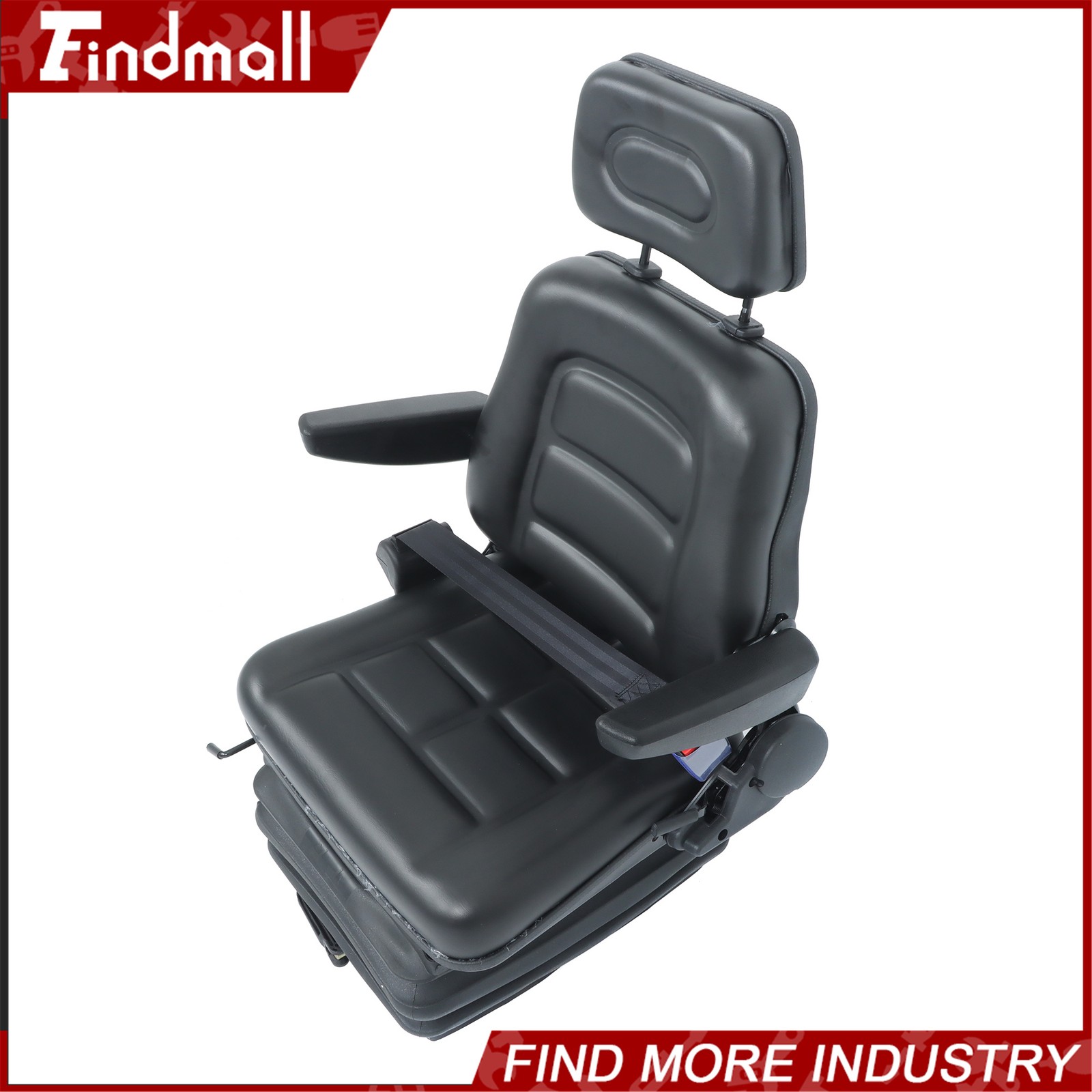 FindmallForklift Tractor Seat Suspension Adjustable Backrest Armrest Safety Belt
