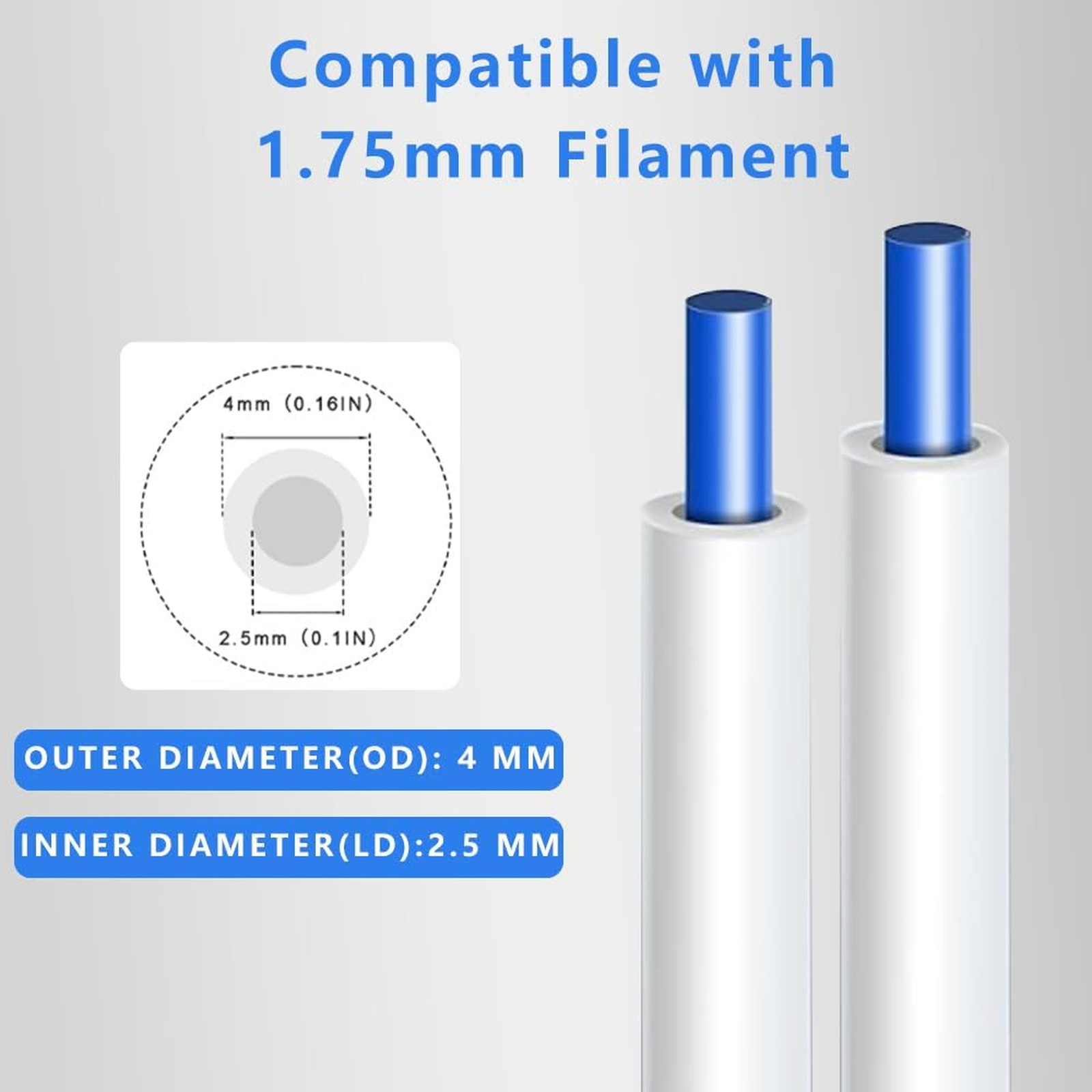 PTFE Teflon Tube 16.4ft for 1.75mm Filament Bowden Tube 2.5mm ID 4mm OD for 3D