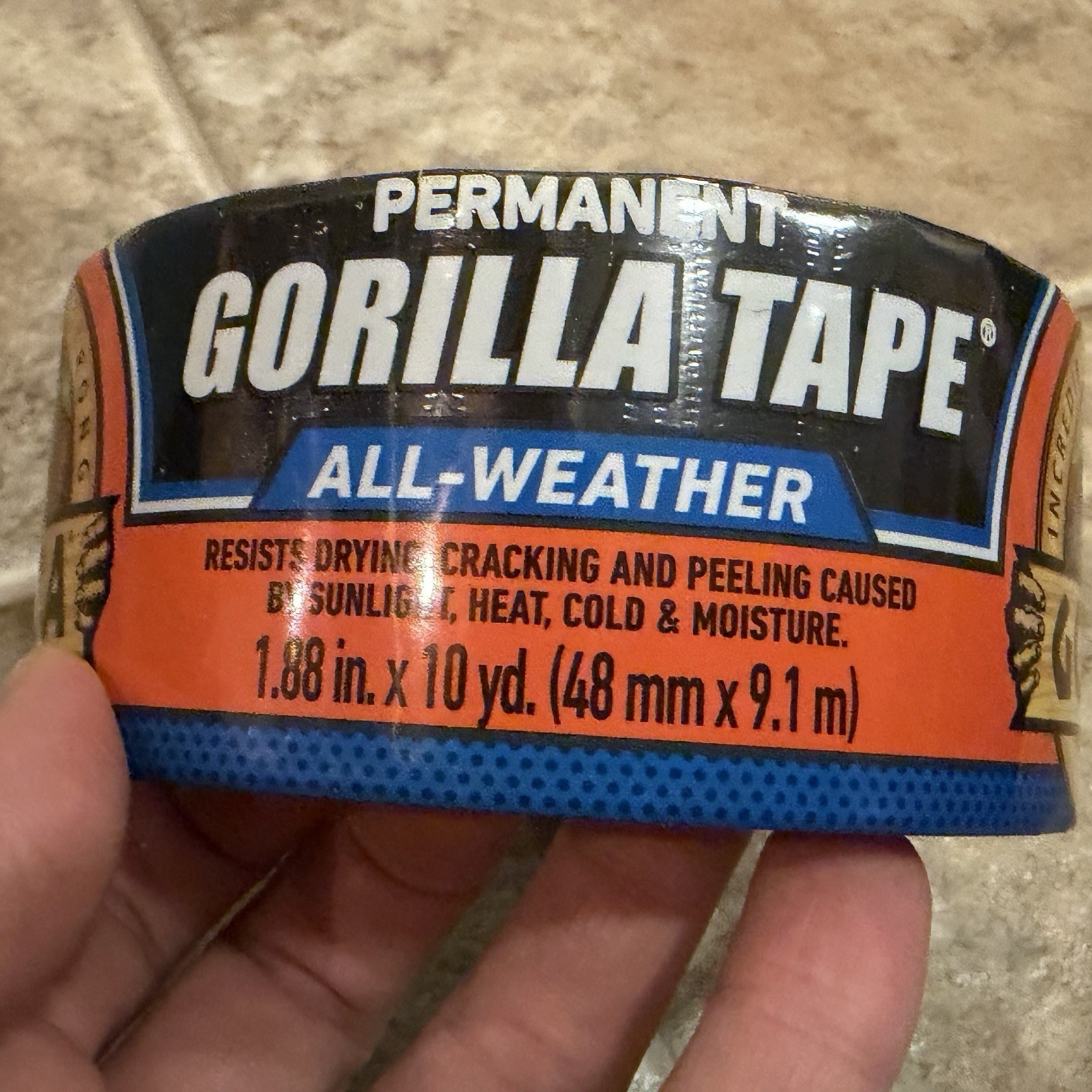 Gorilla All weather Permanent Black Tape 1.88 In X 10 yd # 114459, New Sealed