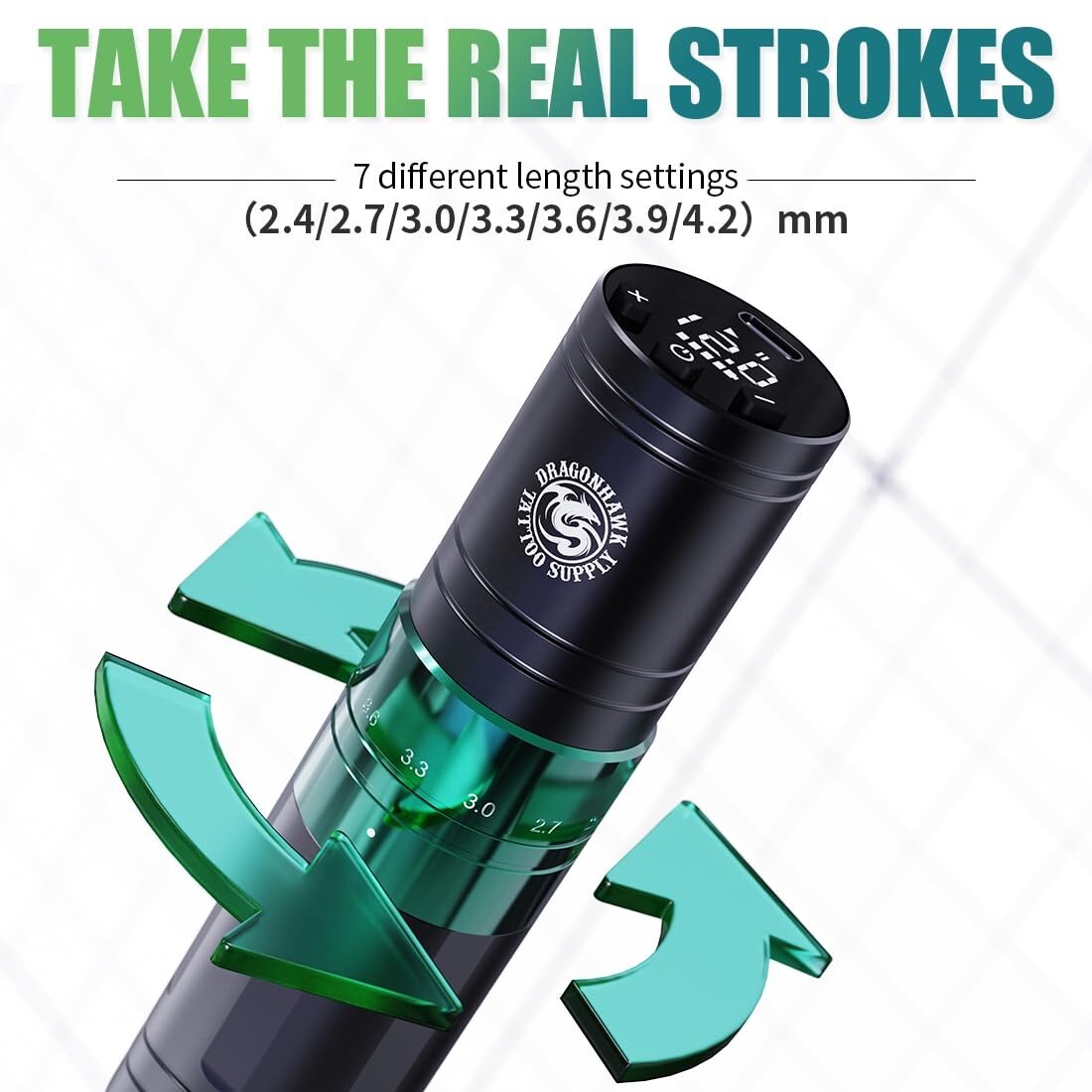 Dragonhawk A2 Wireless Tattoo Pen Kit with 2 Batteries Adjustable Stroke 2.4-4.2