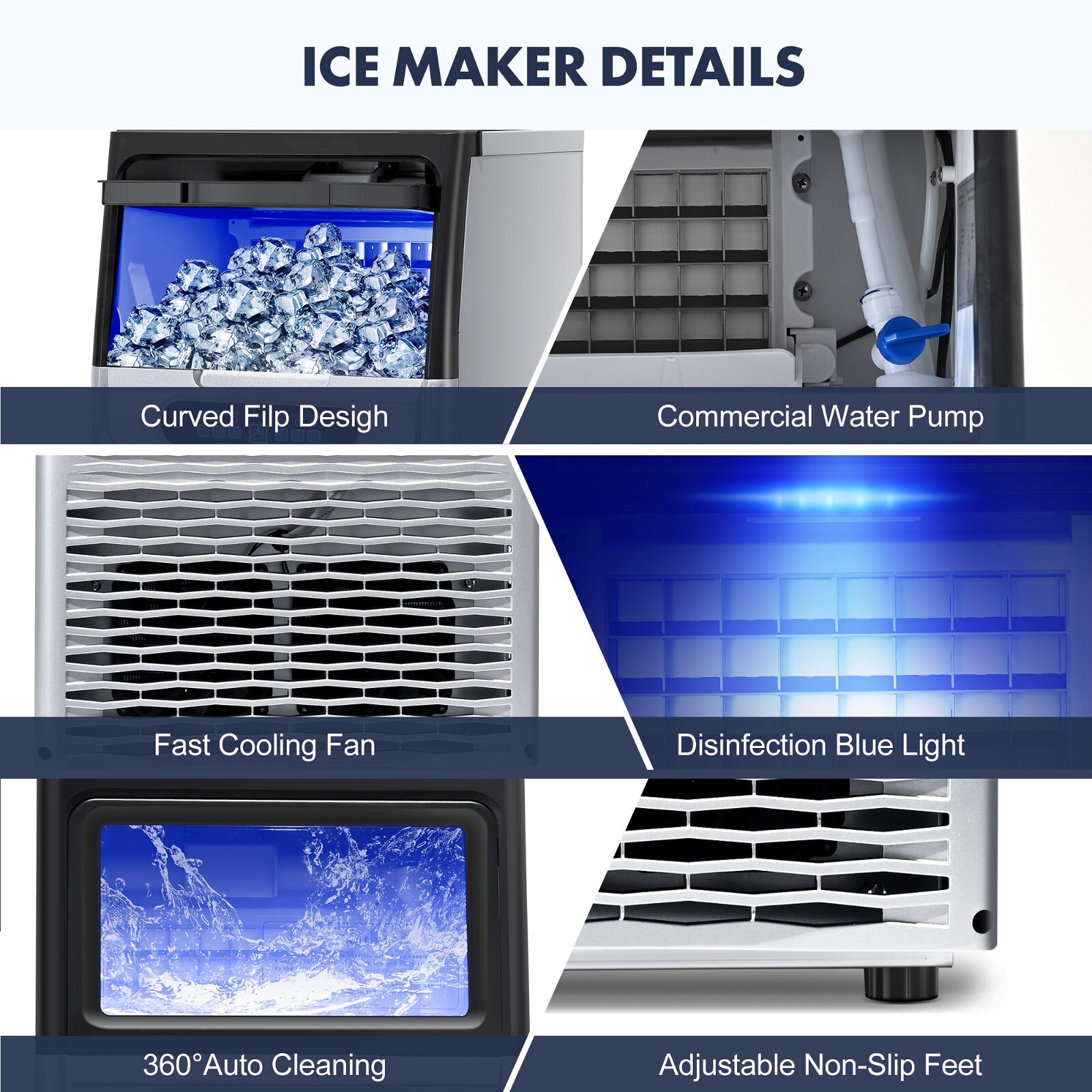 Commercial Ice Maker 150lbs Stainless Steel Built-in Cube Machine Bar Restaurant
