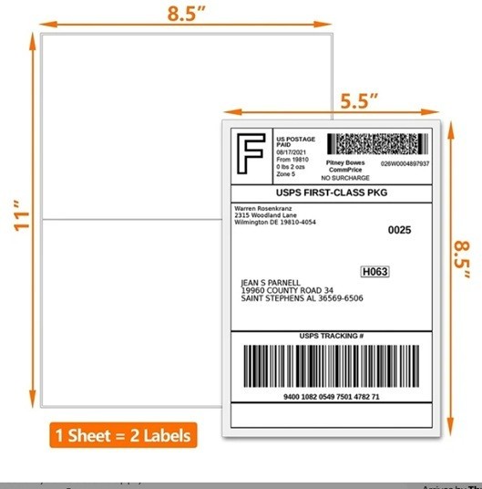 Shipping Label 200 Adhesive PAYPAL EBAY Labels UPS USPS 2 per Sheet 8.5 X 5.5