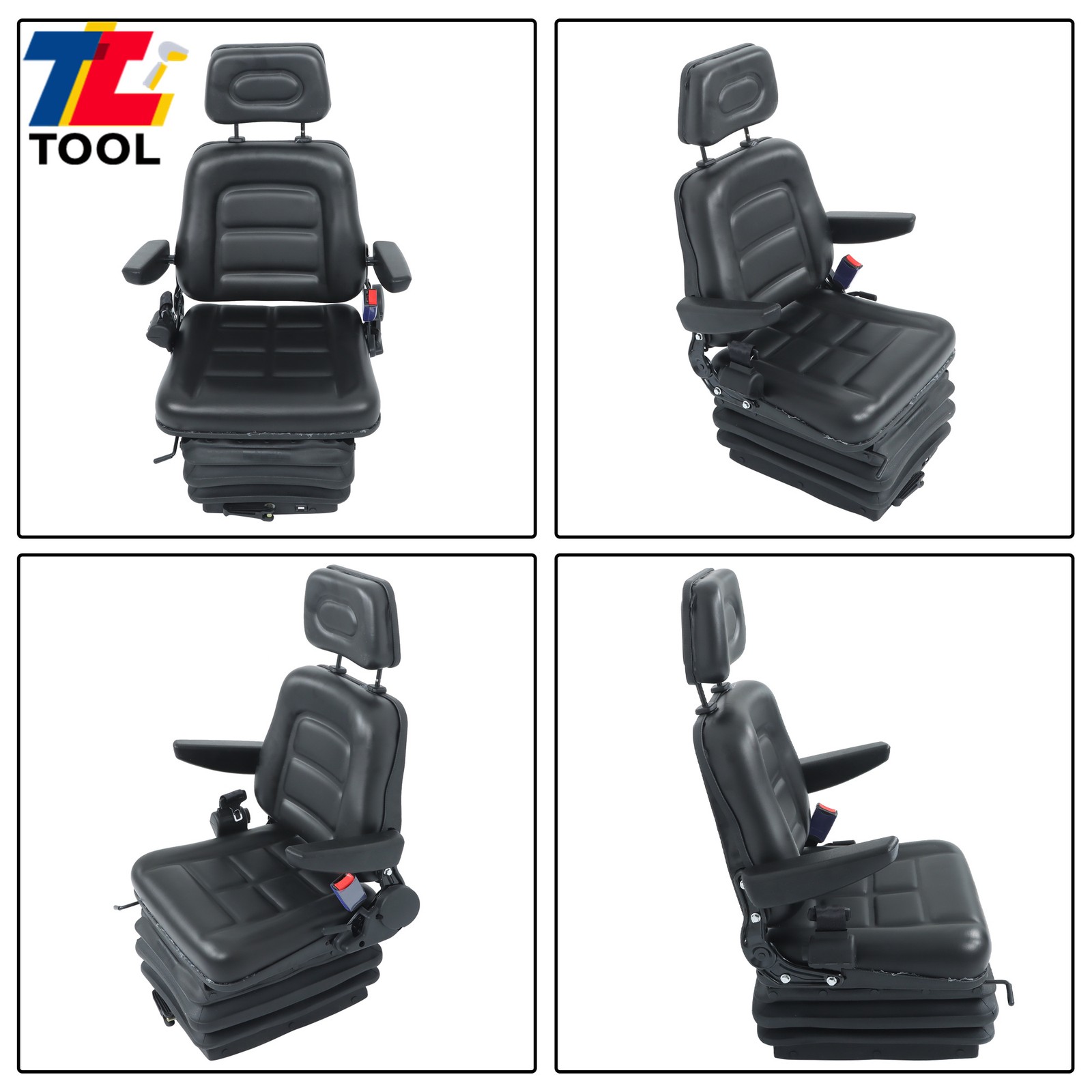 Forklift Tractor Seat Suspension Adjustable Backrest Armrest Safety Belt