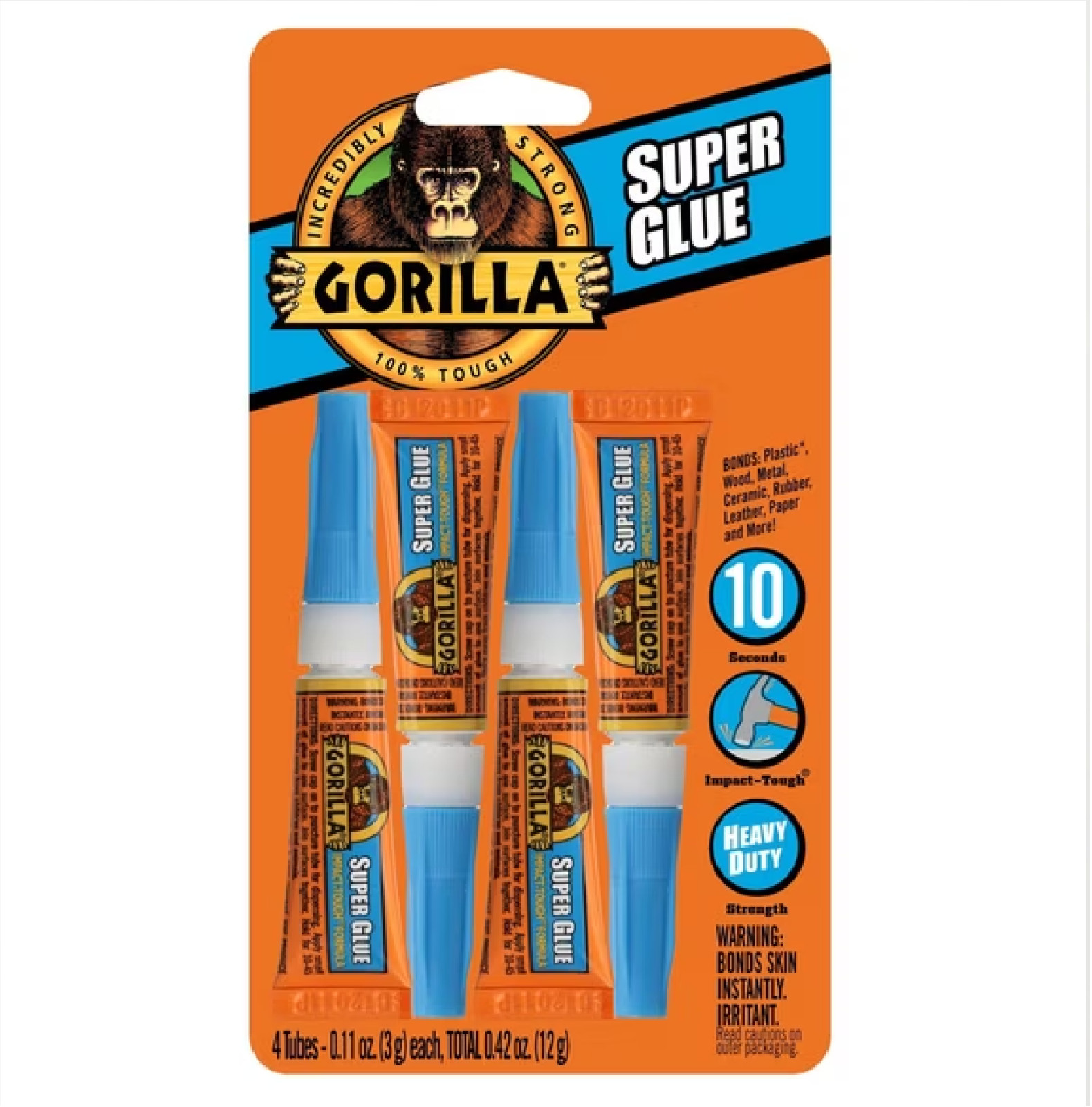 Gorilla Super Glue, Clear Glue, Four 3 Gram Tubes (Pack of 1) Free Shipping USA