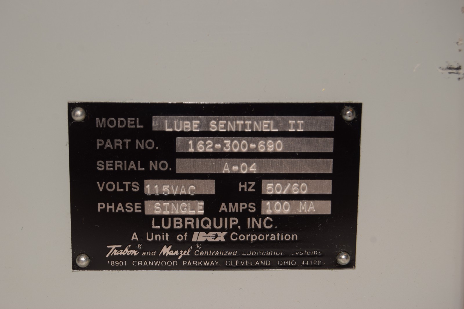 Lubriquip Lube Sentinel II Assembly Enclosure Box Monitor 162-300-690 1ph (NOS)