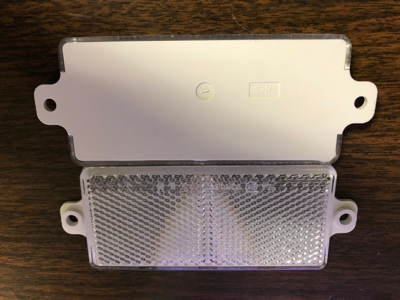 2 White Rectangle Reflectors, 2 screw holes, mounting on driveway post, etc.