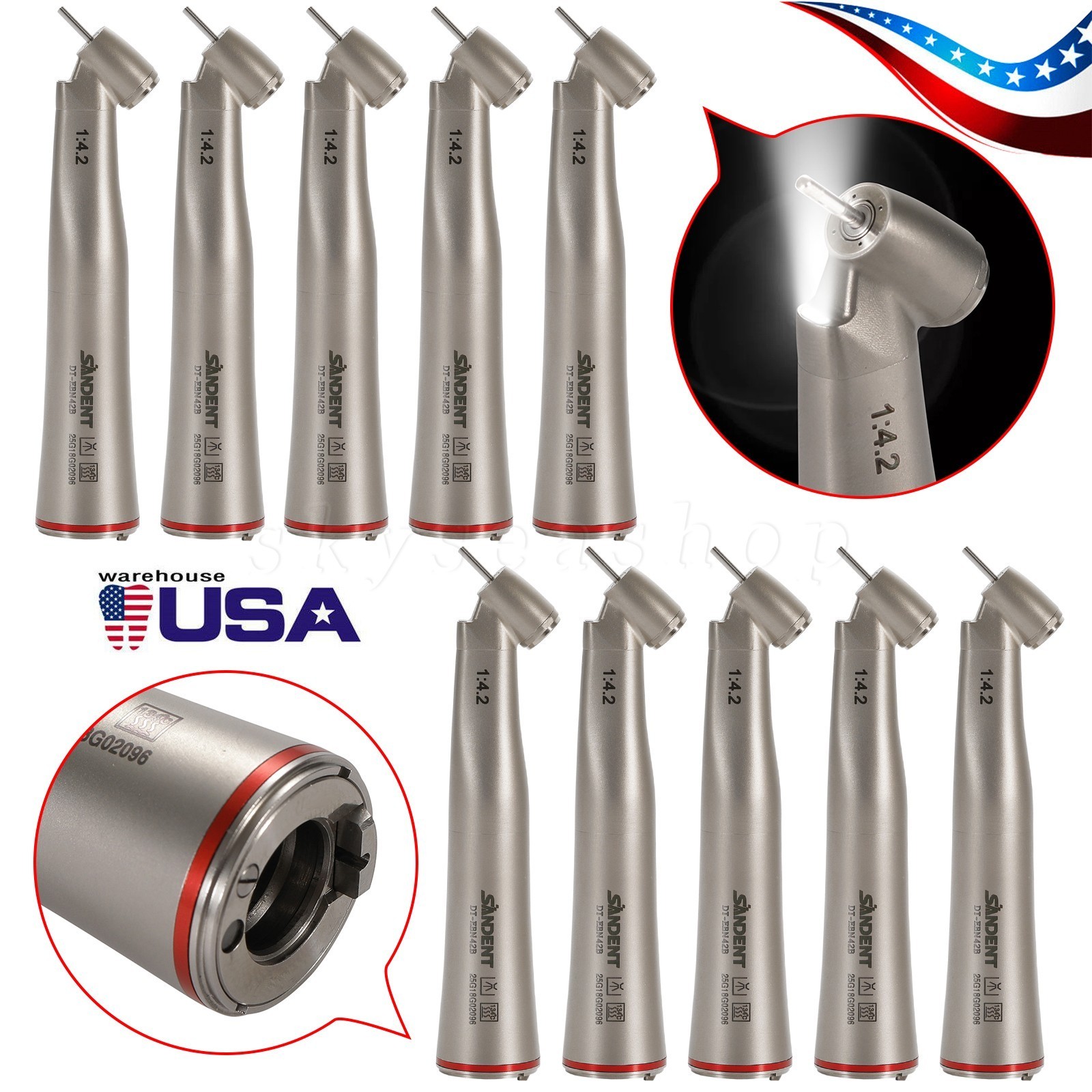 Dental 1:4.2 45° Fiber Optic Contra Angle Electric Surgical Handpiece For NSK US