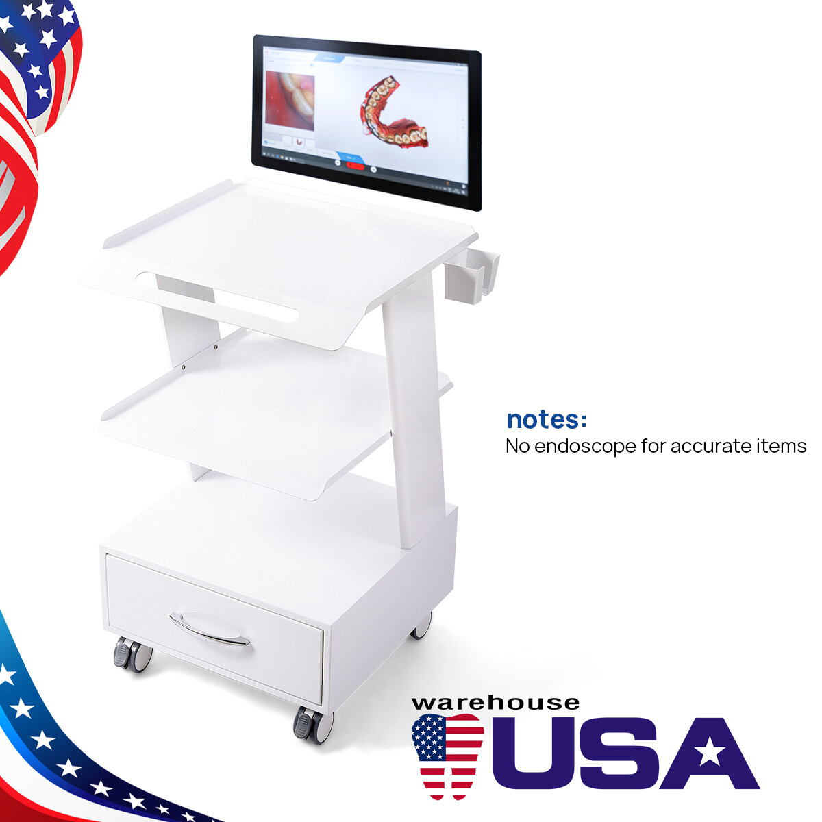 Medical Dental Lab Trolley Cart Intraoral Scanner Mobile Cart Clinic Laptop Rack