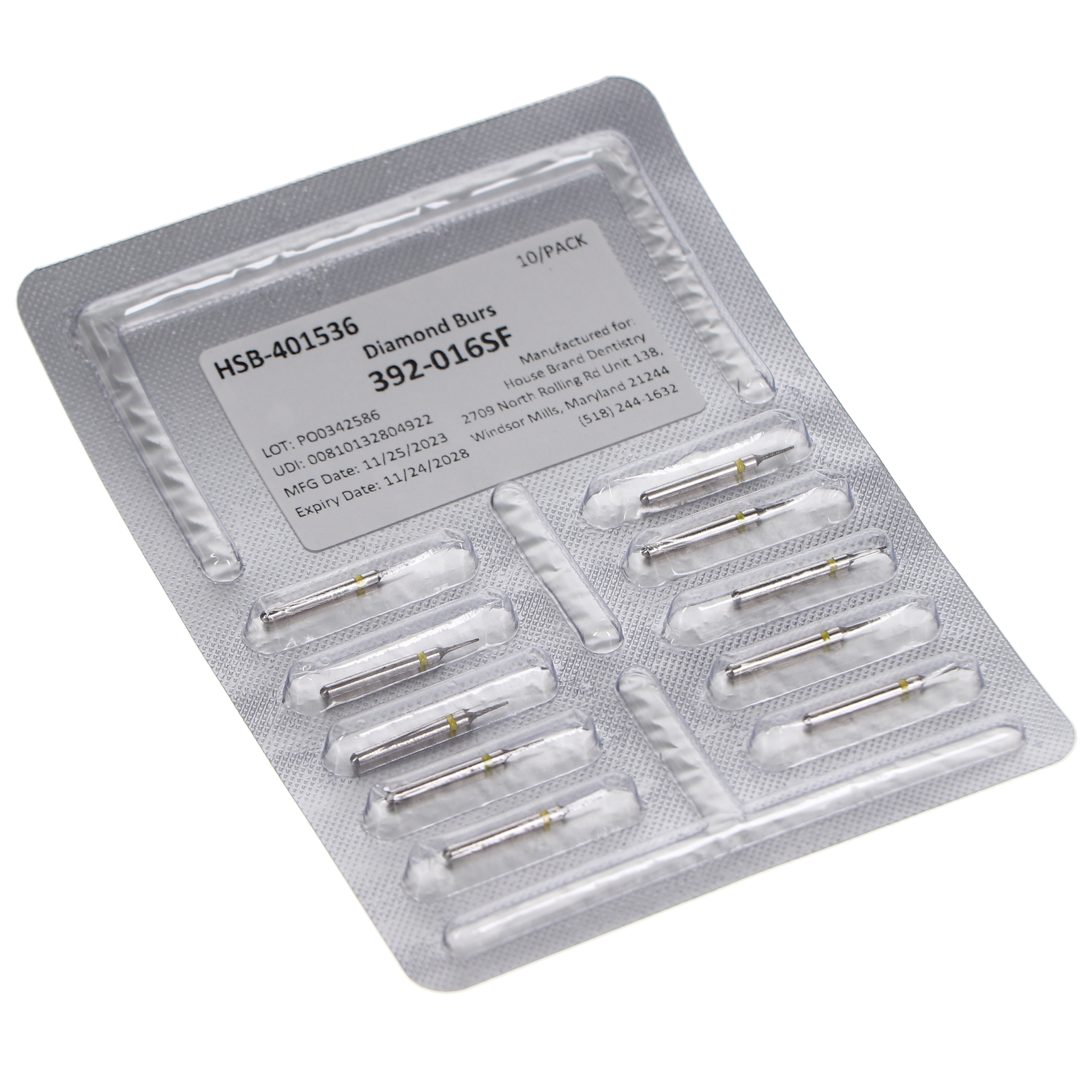 House Brand Dentistry 401536 Interproximal 392-016SF Super Fine Diamond Burs 10P