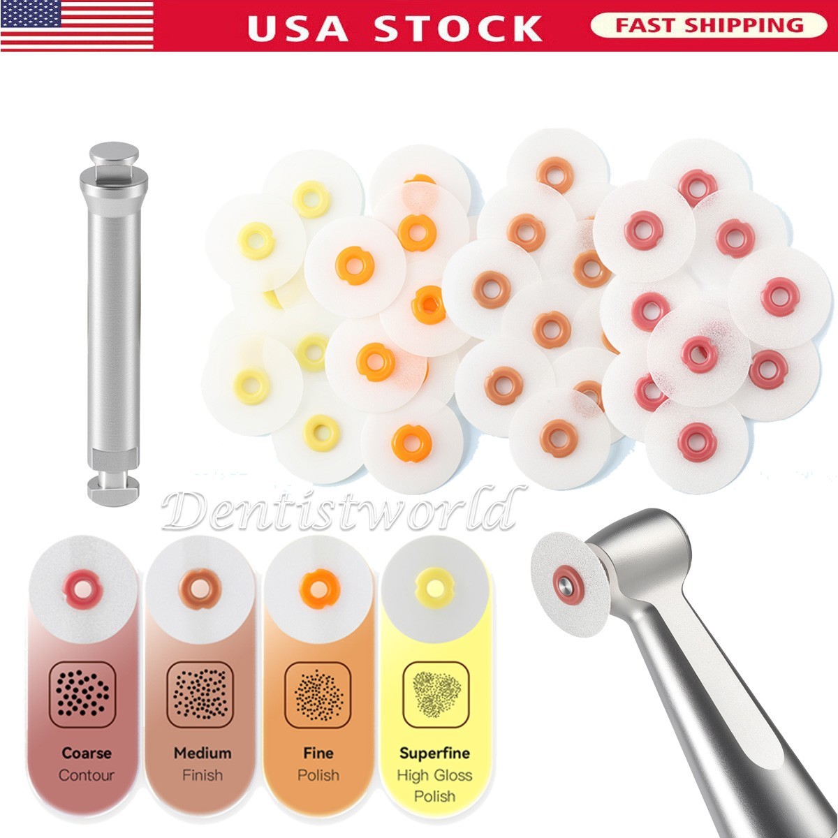 Kit de 40 Discos + Mandril para Pulido Dental RA2.35mm, para Contraángulo
