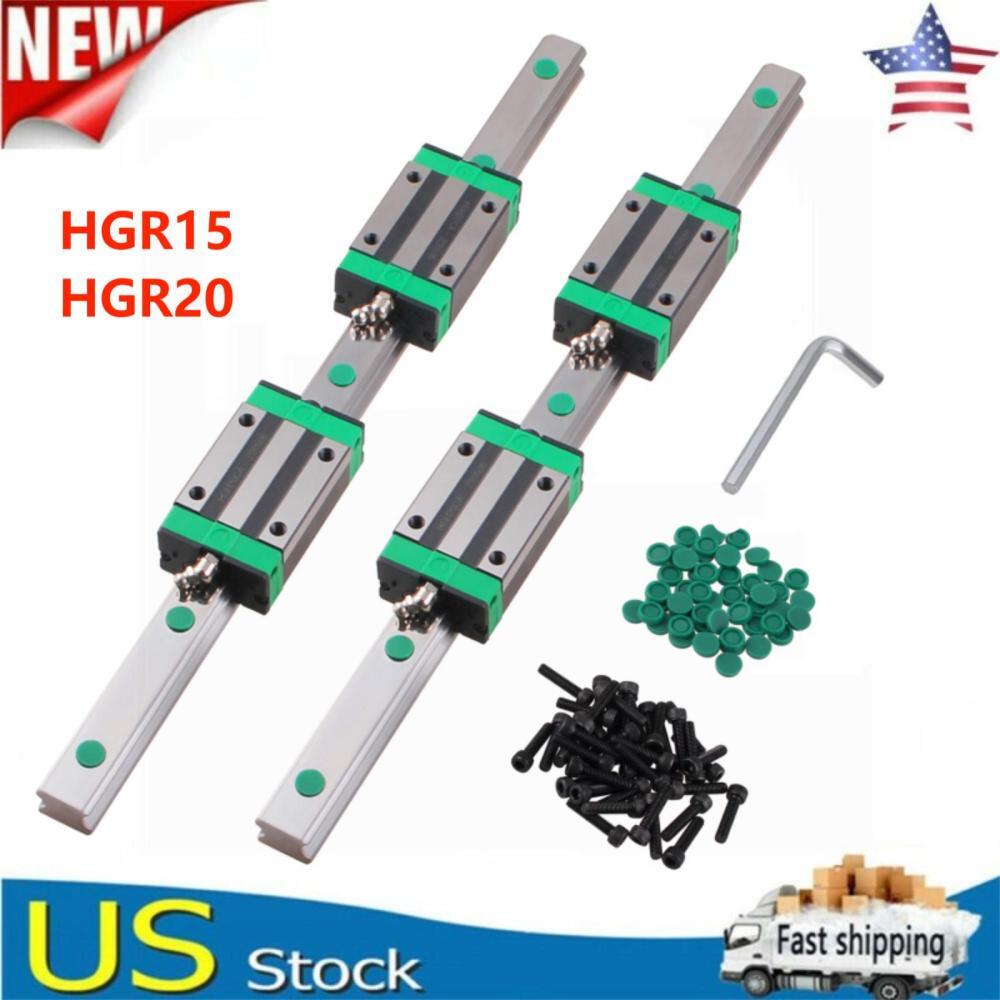 2X HGR15 HGR20 Linear Guide Rail + 4x HGH15CA HGH20CA Block CNC 3D Printer DIY