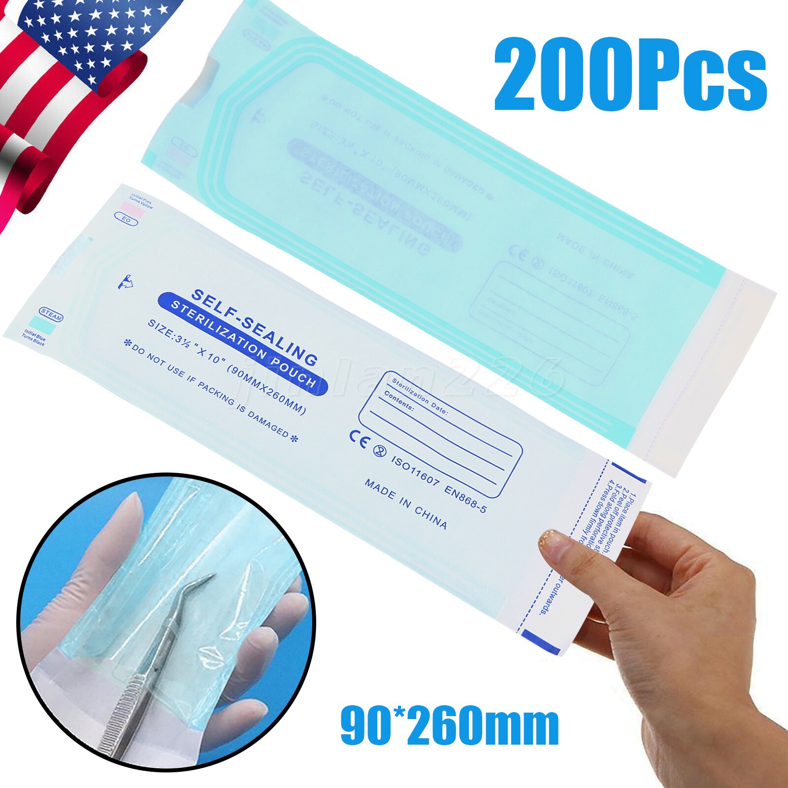 Self-Sealing Sterilization Pouches 3.5″ x 10″ 200 Pcs / Box pa