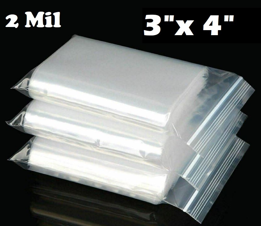 3″ x 4″ CLEAR 2 MIL ZIP SEAL BAGS POLY PLASTIC RECLOSABLE TOP SMALL LOCK BAGGIES