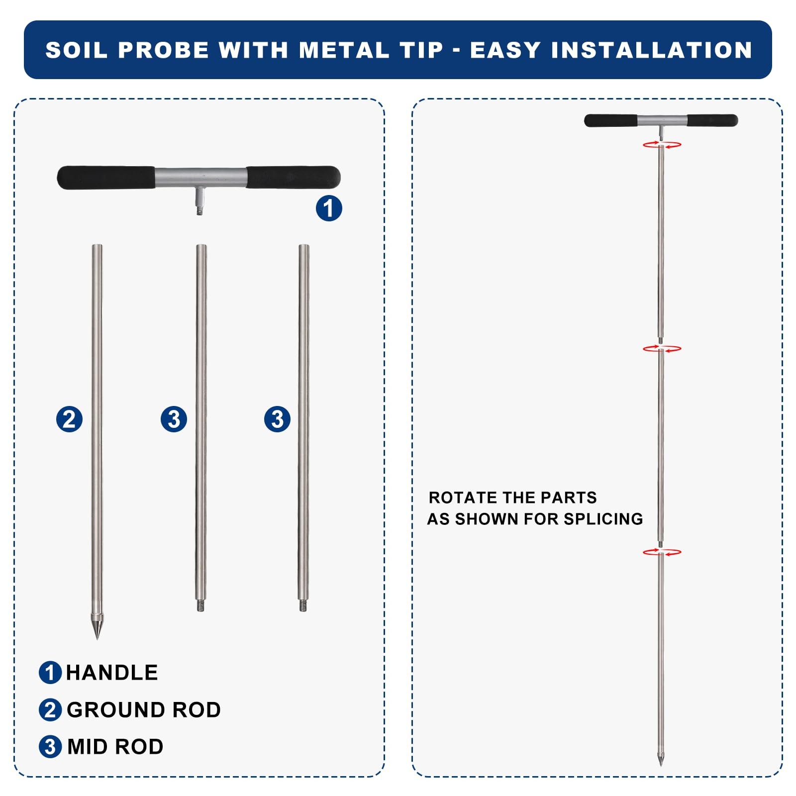Soil Probe Rod 48 Inch Test Stainless Steel Ground Silver