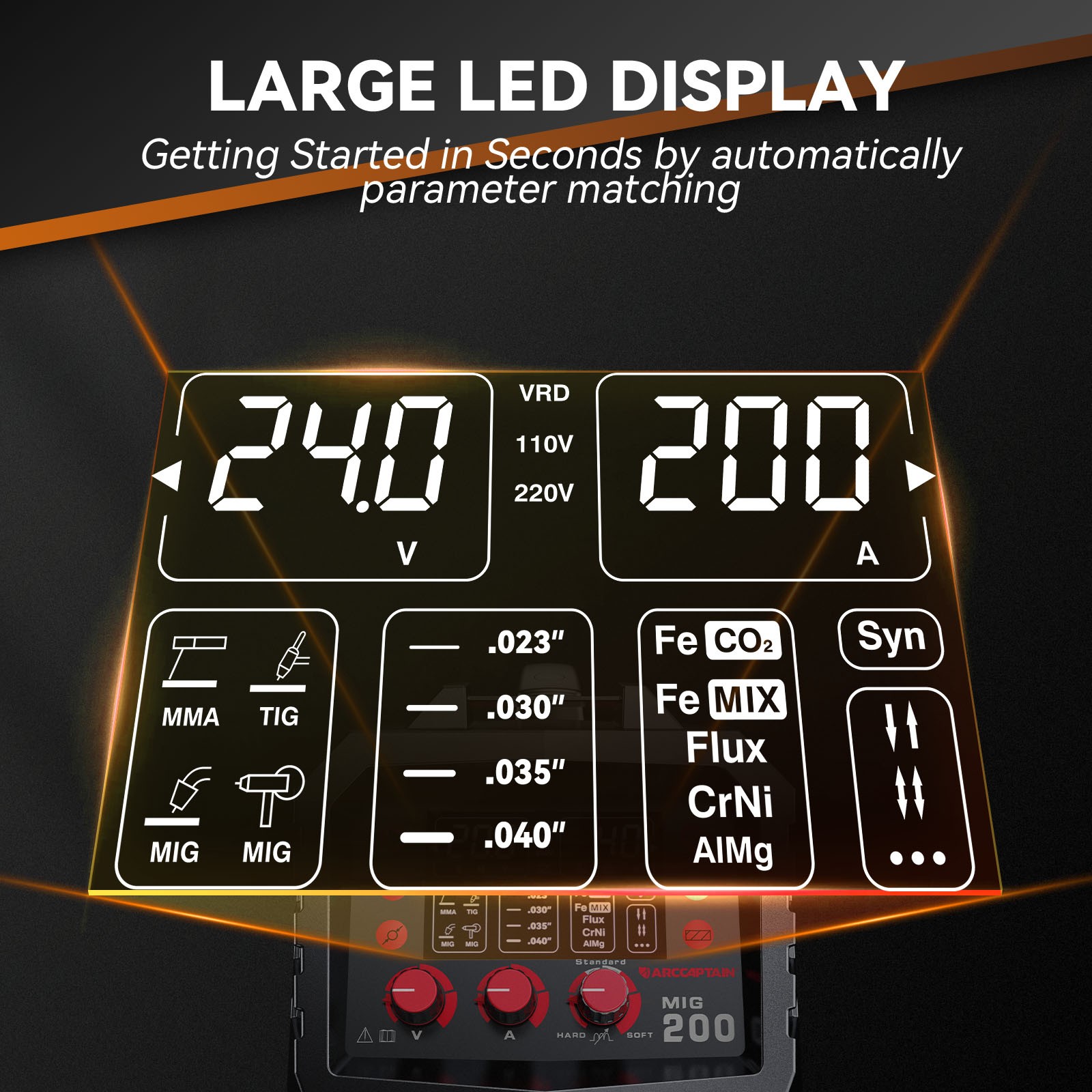 ARCCAPTAIN 6-in-1 MIG Welder Synergic 110V/220V Multi Process w/ LED Display