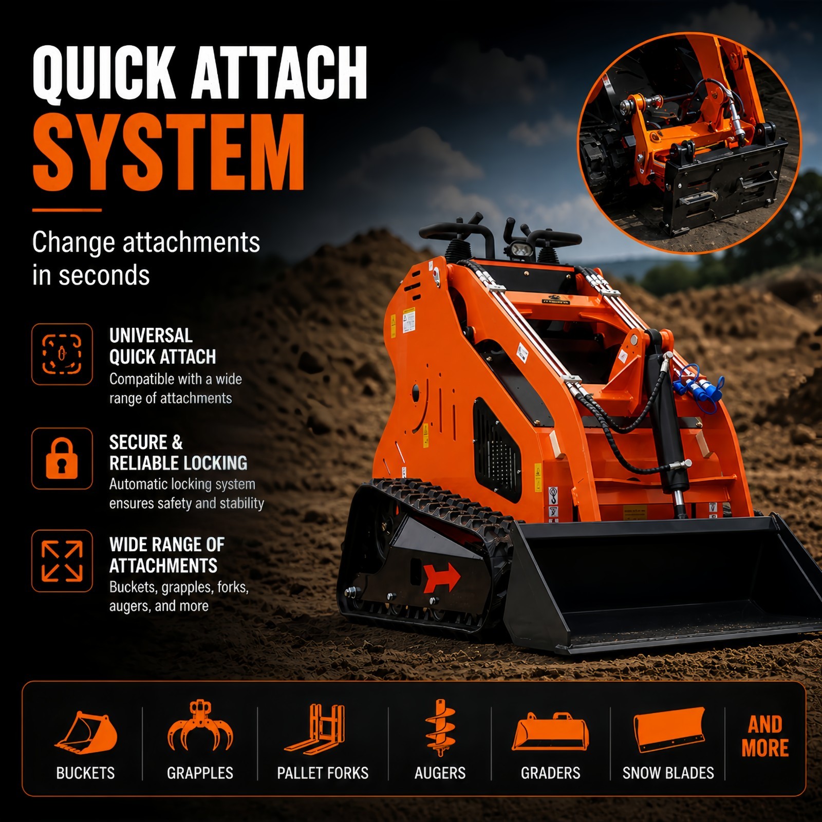 15HP Mini Skid Steer Loader Gasoline Crawler Hydraulic EPA Free Shipping USA