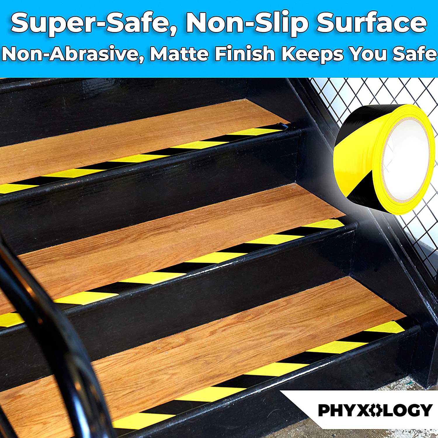 [1-Pack] 2″ Adhesive Safety Caution Tape, Yellow & Black Matte by Nova Supply