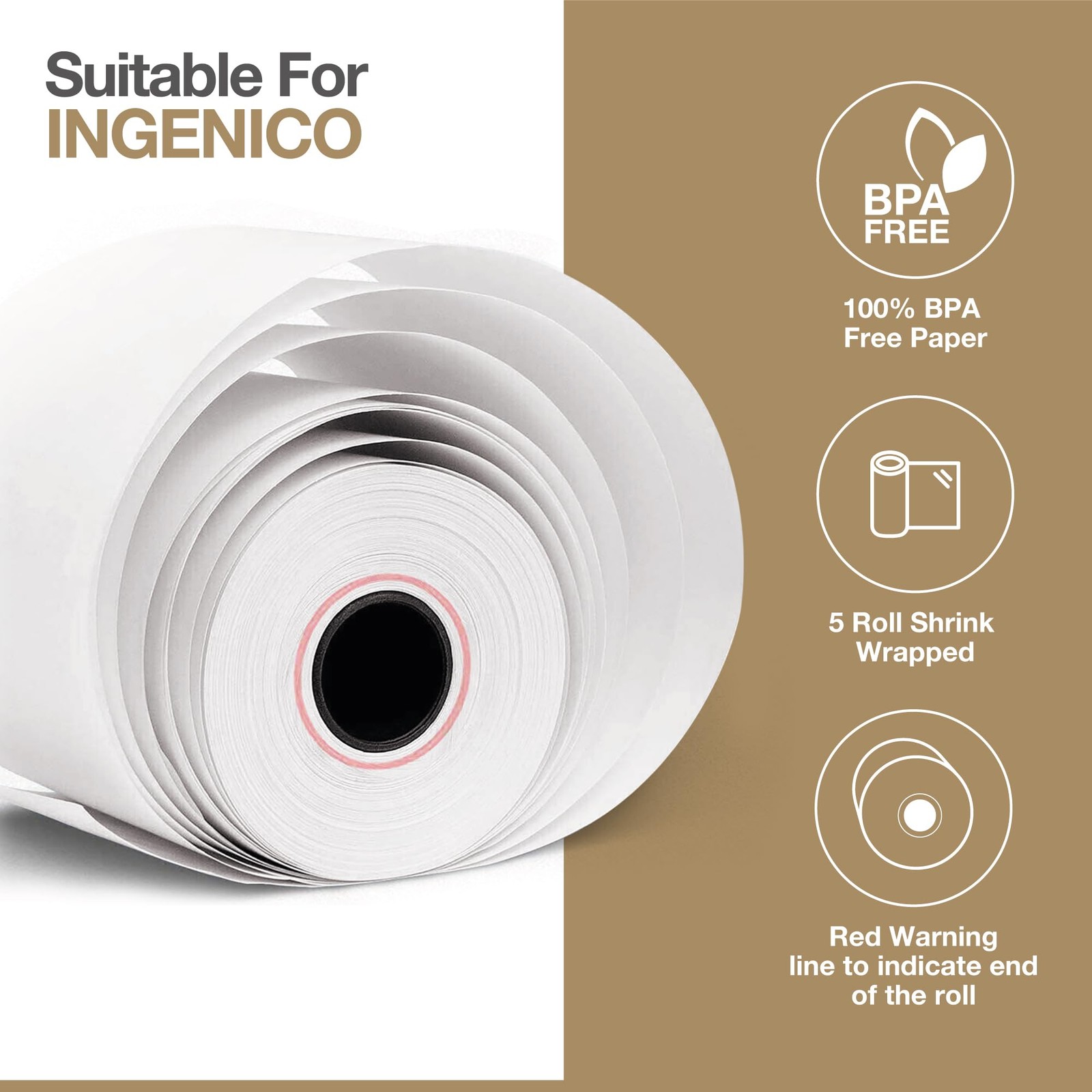 10 PCS Thermal Paper Rolls Fits Ingenico Desk 3500 5000 ICT220 ICT250 POS